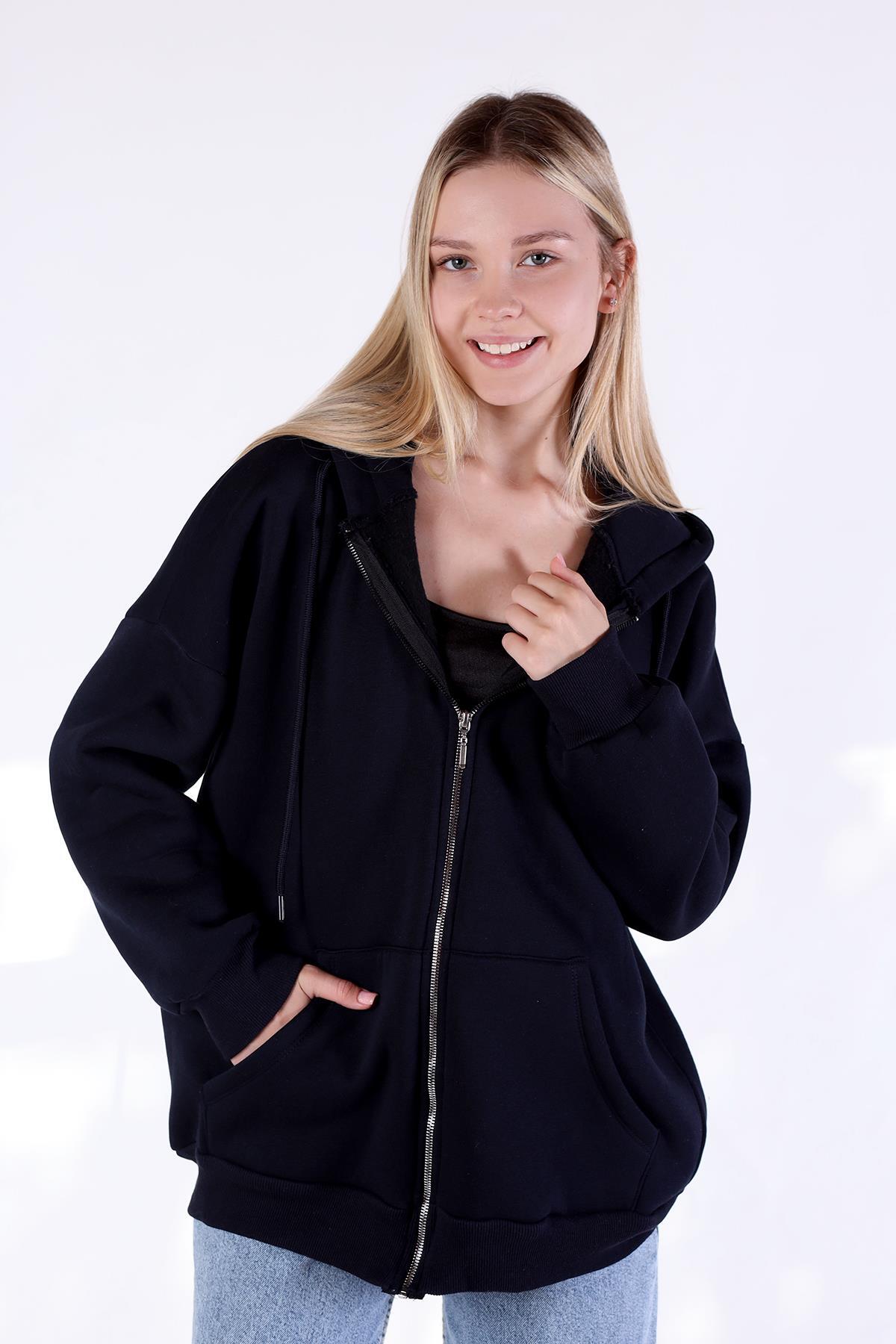 9142M Kalp Nakış Detay Fermuarlı Sweat Laci 