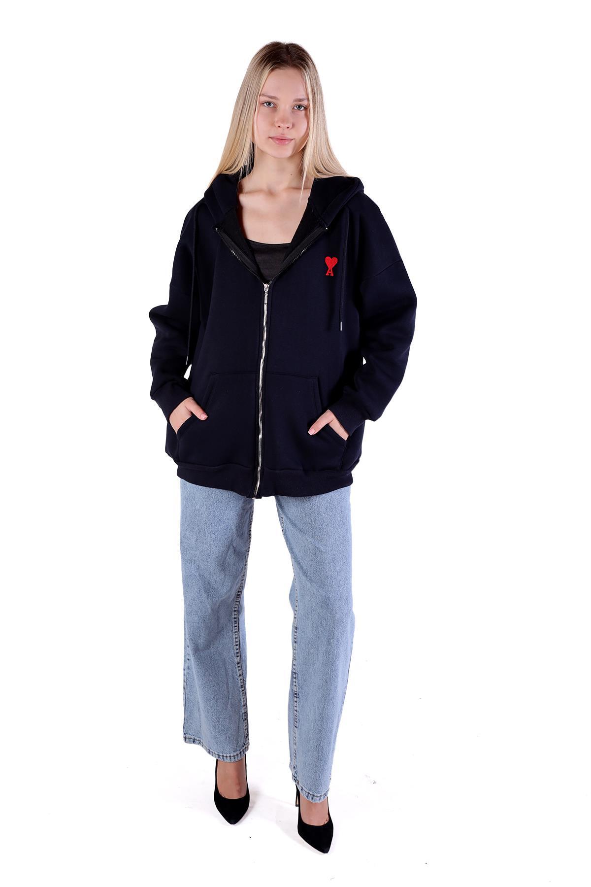 Laci Kalp Nakış Detay Fermuarlı Sweat 9142M - 2