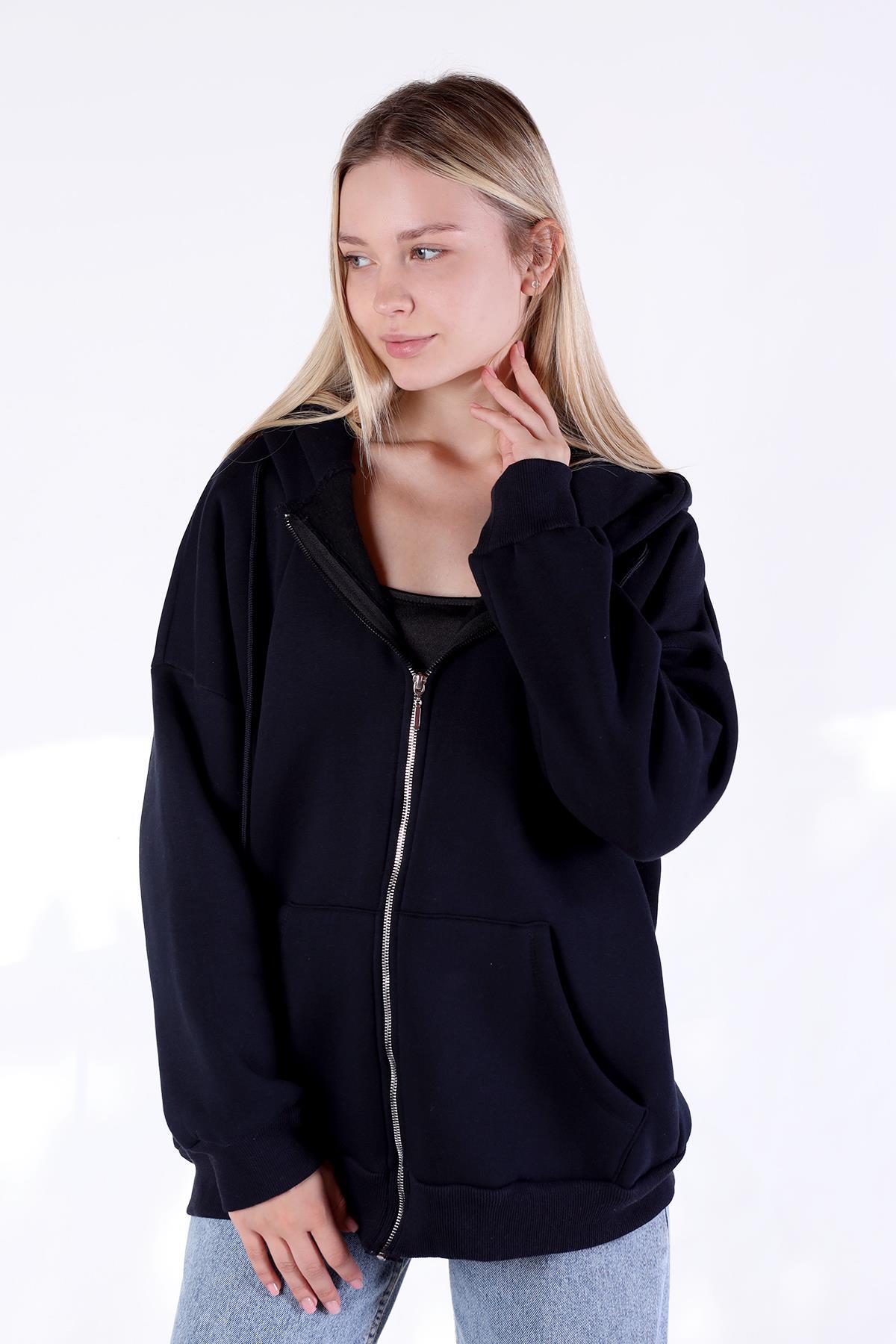 Laci Kalp Nakış Detay Fermuarlı Sweat 9142M - 7