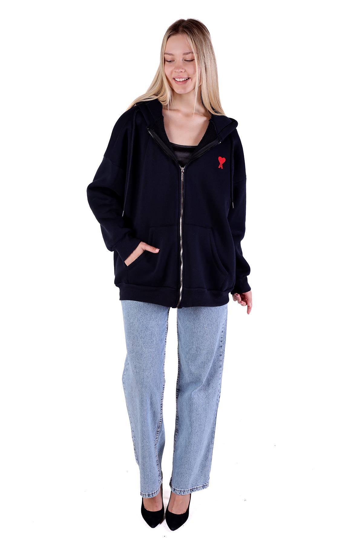 Laci Kalp Nakış Detay Fermuarlı Sweat 9142M - 8