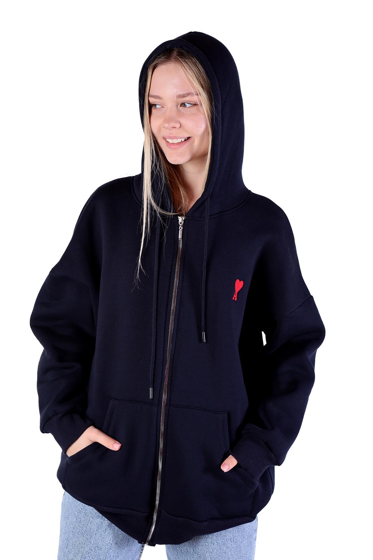 Laci Kalp Nakış Detay Fermuarlı Sweat 9142M - 3