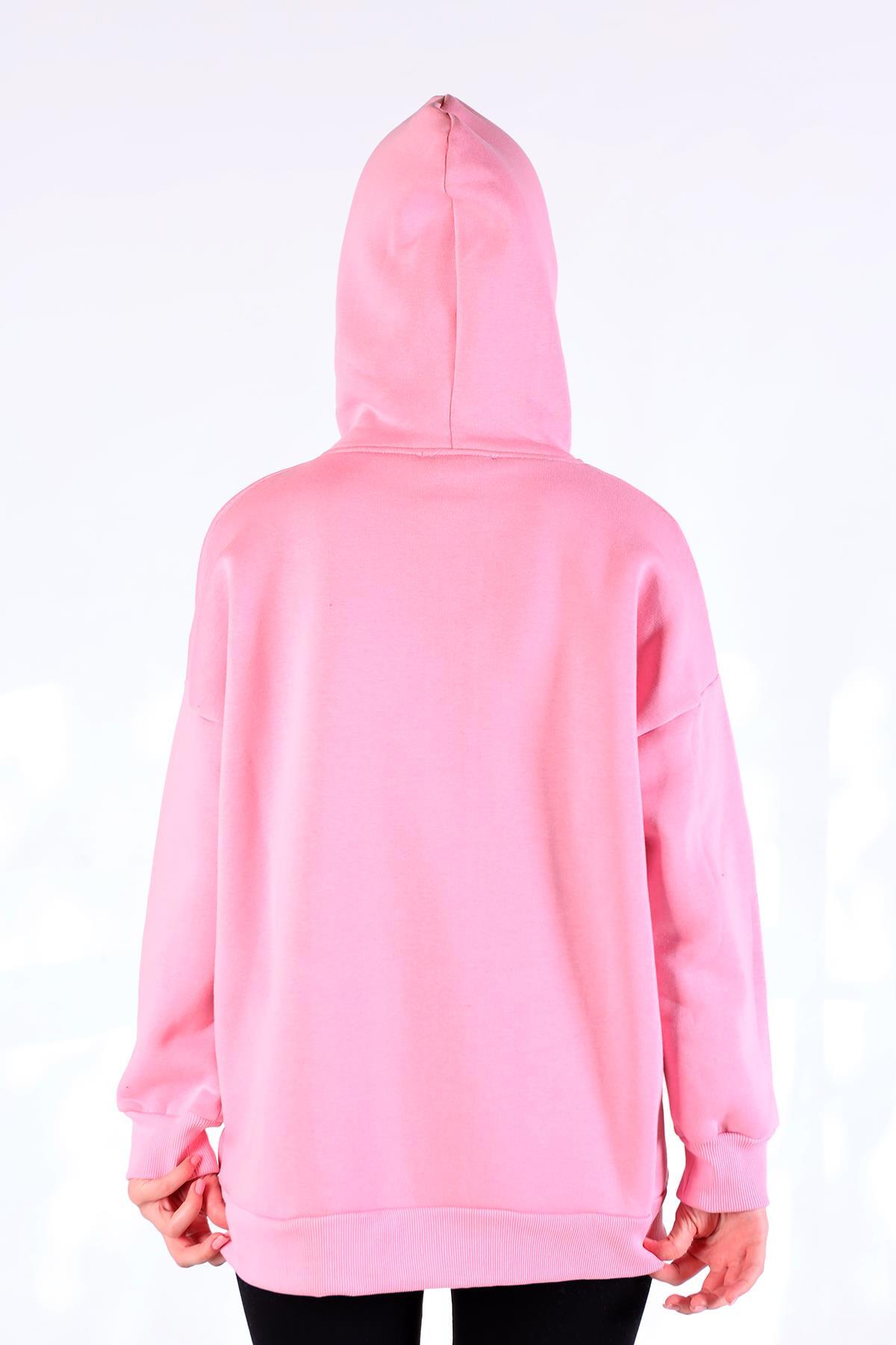 Pembe Kalp Nakış Detay Fermuarlı Sweat 9142M - 5