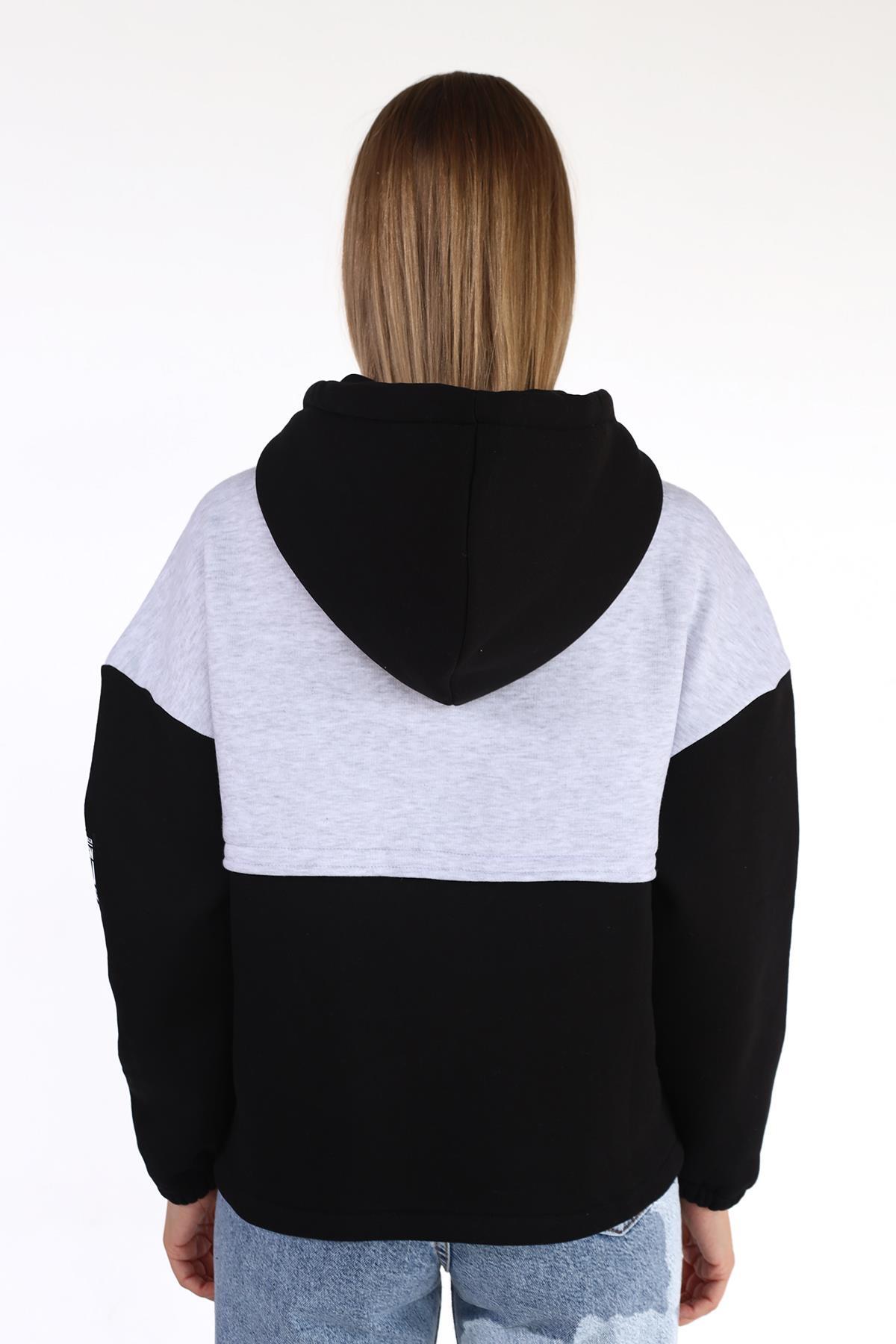 Siyah-Ekru Fermuar Detay Çift Renk Sweat 9144M - 5