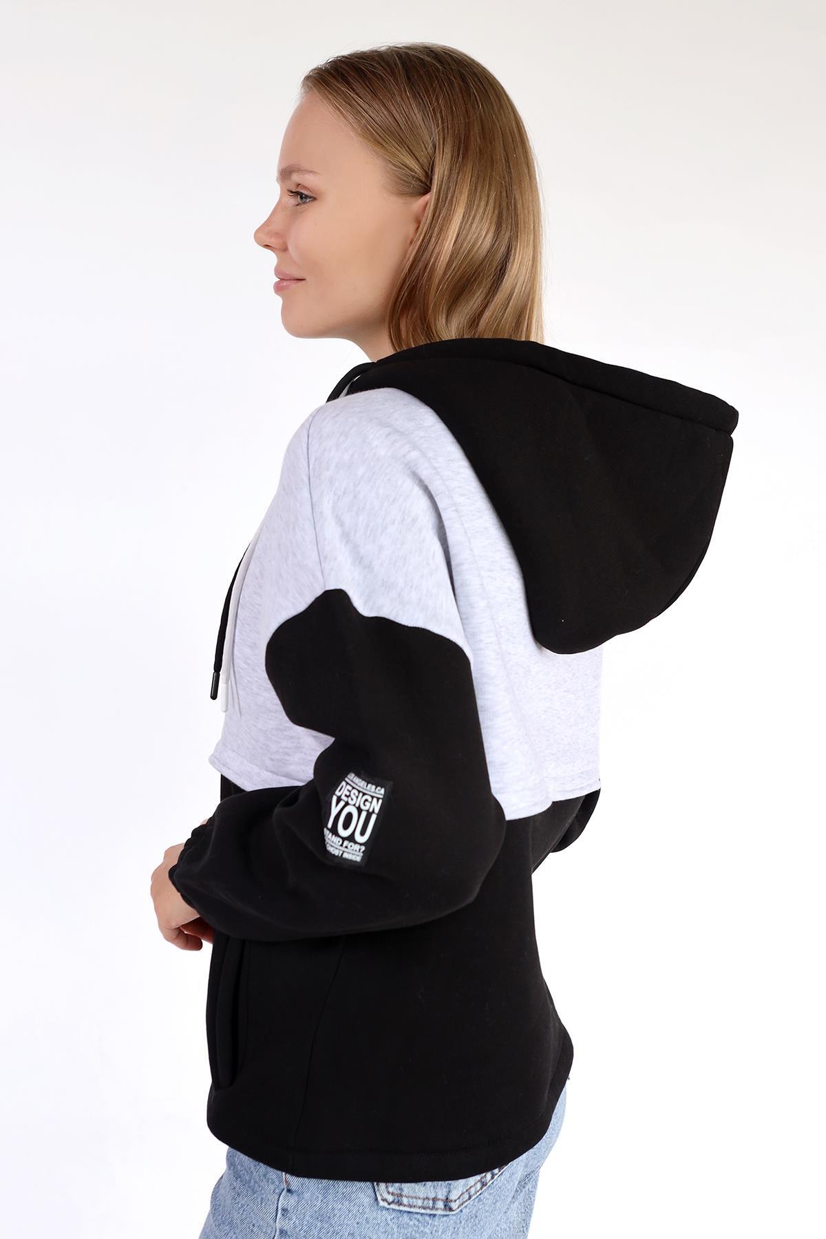 Siyah-Ekru Fermuar Detay Çift Renk Sweat 9144M - 6