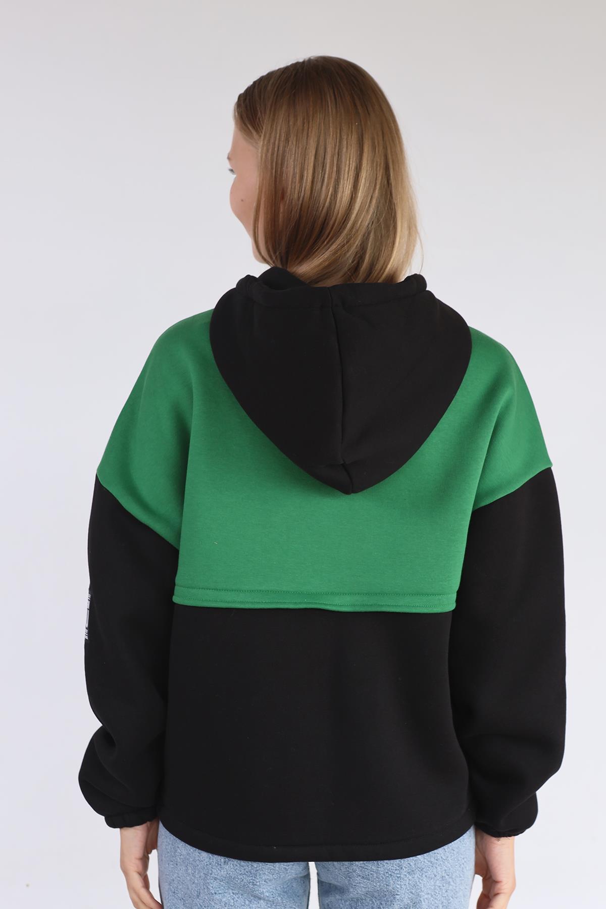 Siyah-Yeşil Fermuar Detay Çift Renk Sweat 9144M - 5
