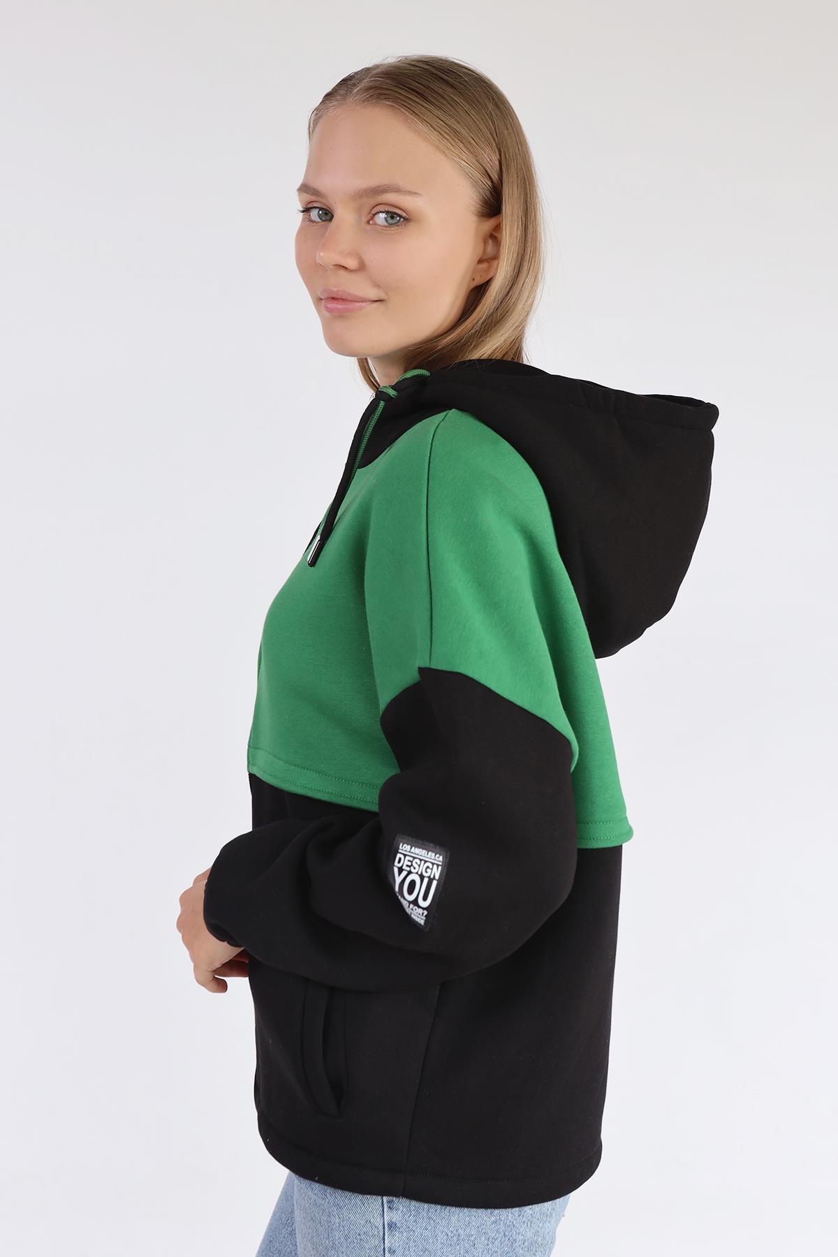 Siyah-Yeşil Fermuar Detay Çift Renk Sweat 9144M - 6