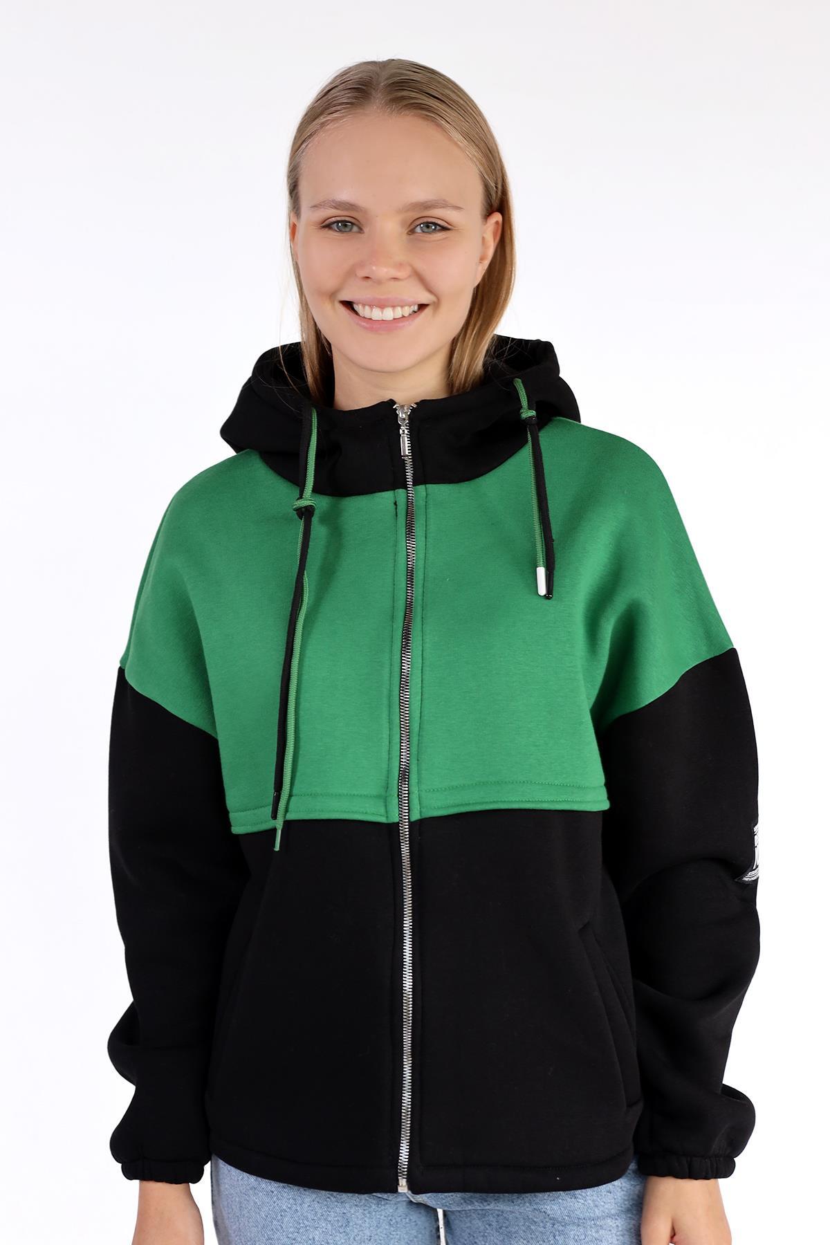 Siyah-Yeşil Fermuar Detay Çift Renk Sweat 9144M - 7