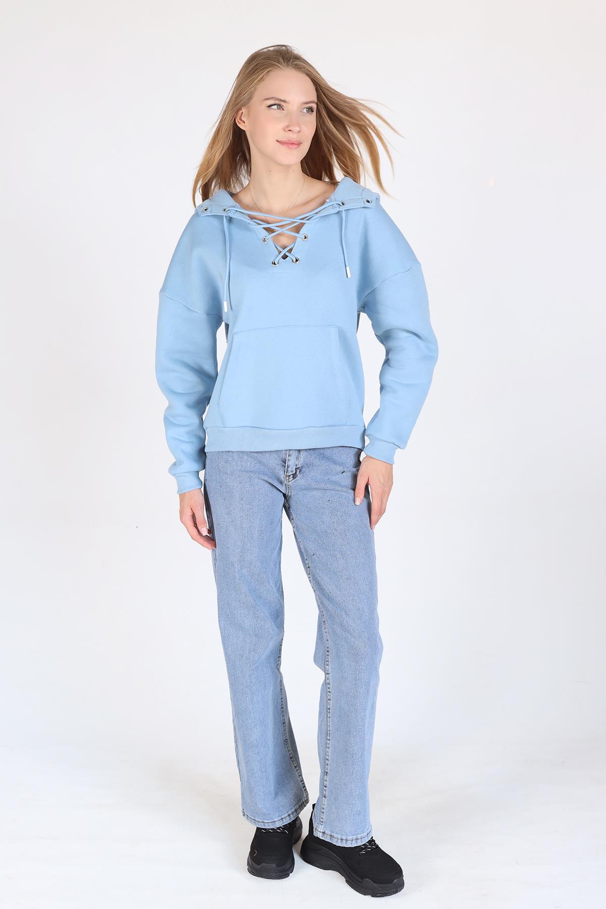 9145M Yaka Bağlama Detay Sweat Bebe Mavi - 6