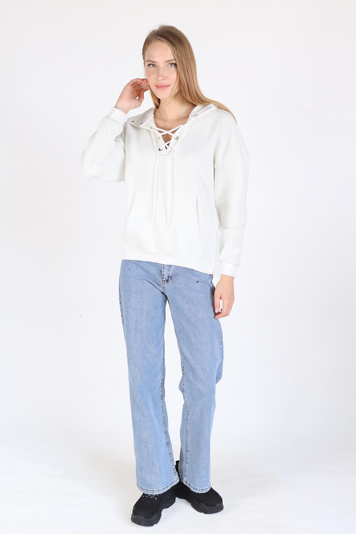 Ekru Yaka Kuşgözü Detay Sweat 9145M - 2