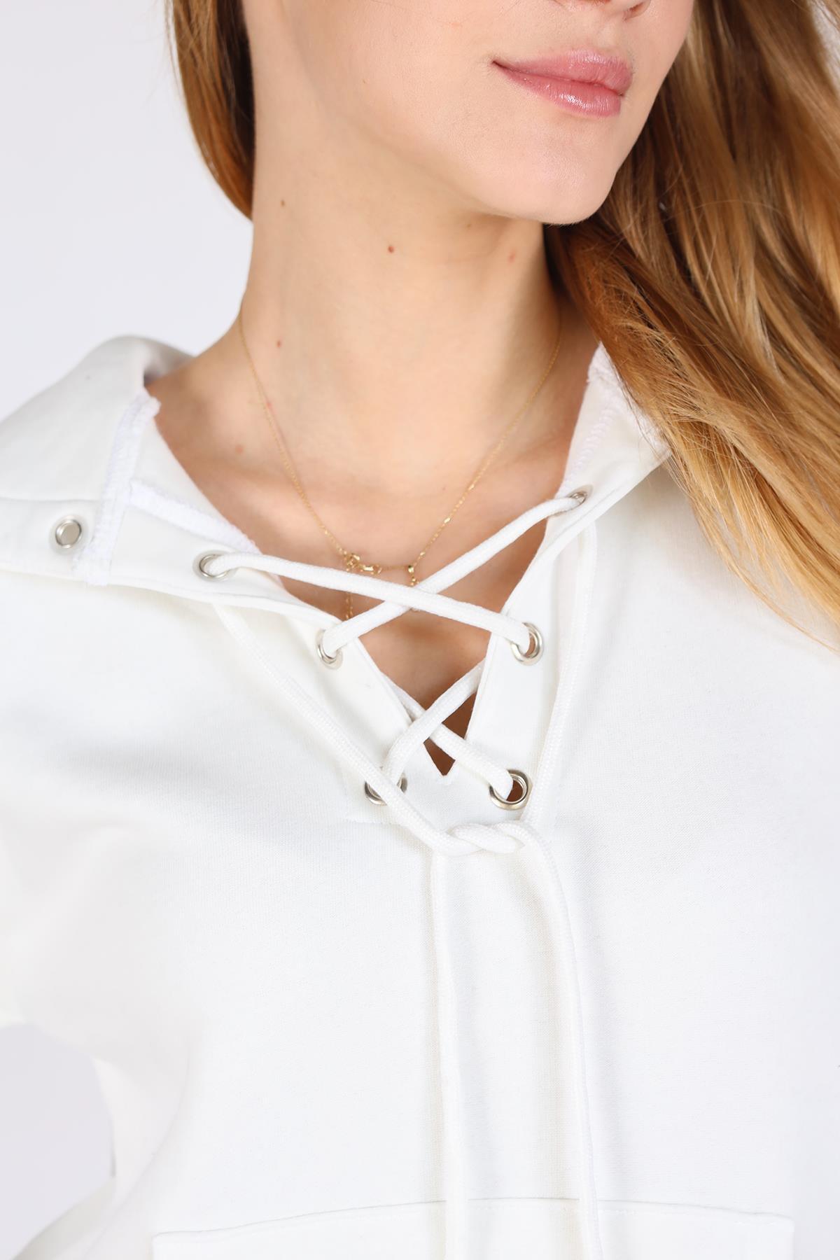 Ekru Yaka Kuşgözü Detay Sweat 9145M - 4