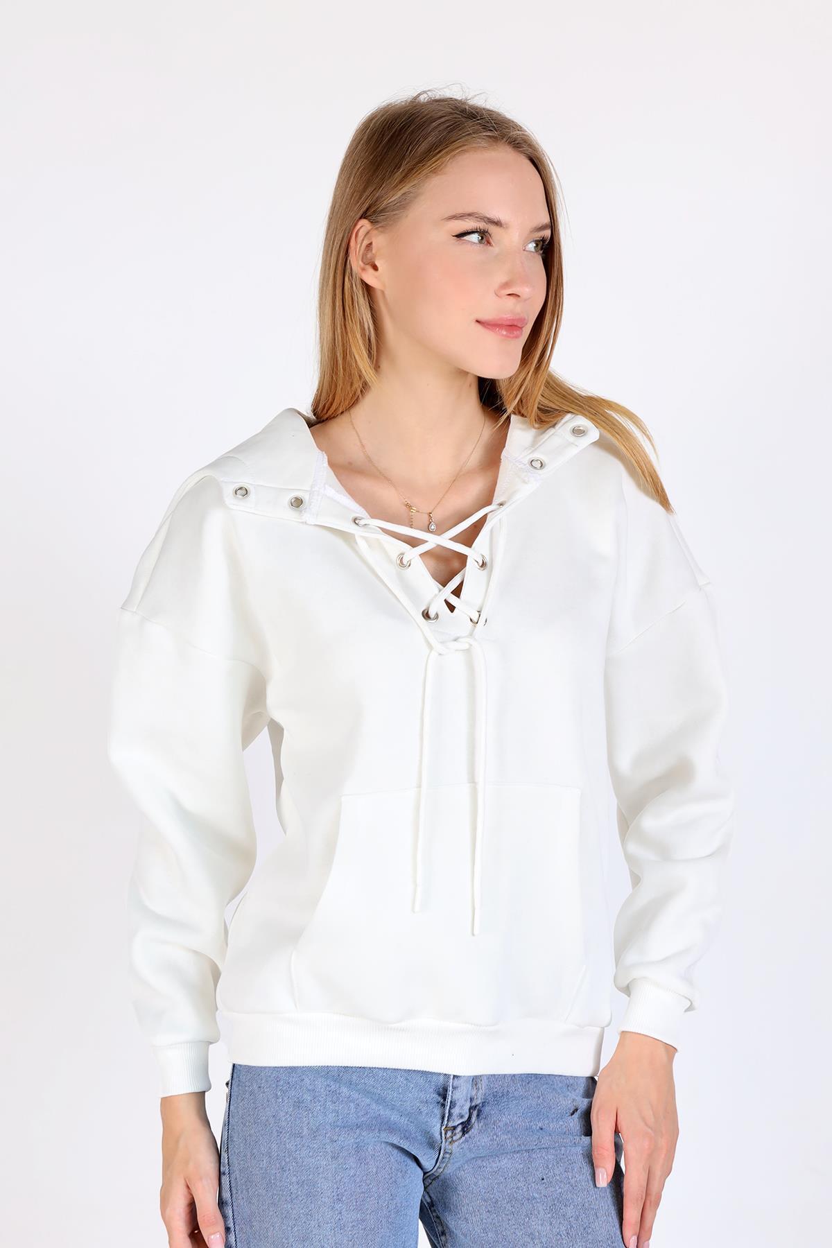 Ekru Yaka Kuşgözü Detay Sweat 9145M - 6