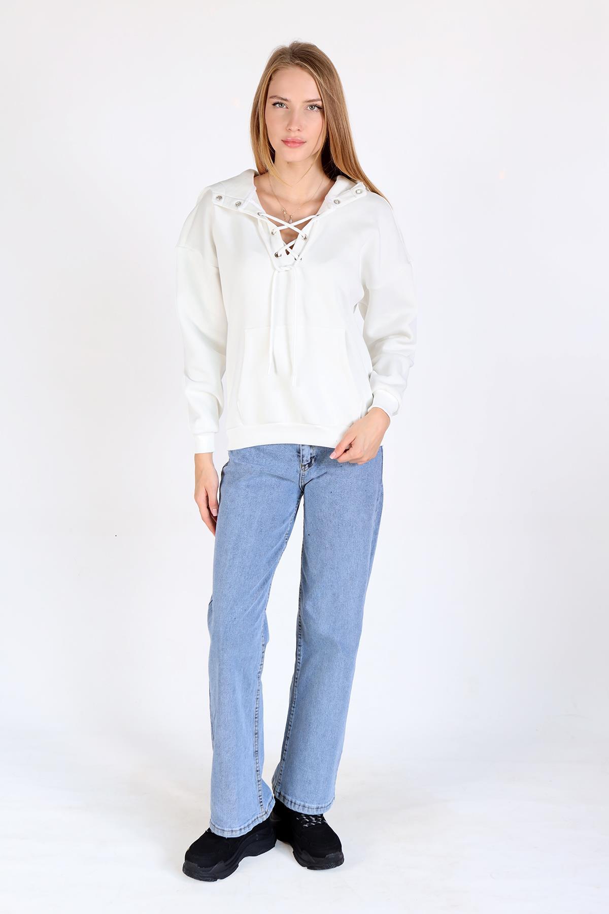 Ekru Yaka Kuşgözü Detay Sweat 9145M - 7