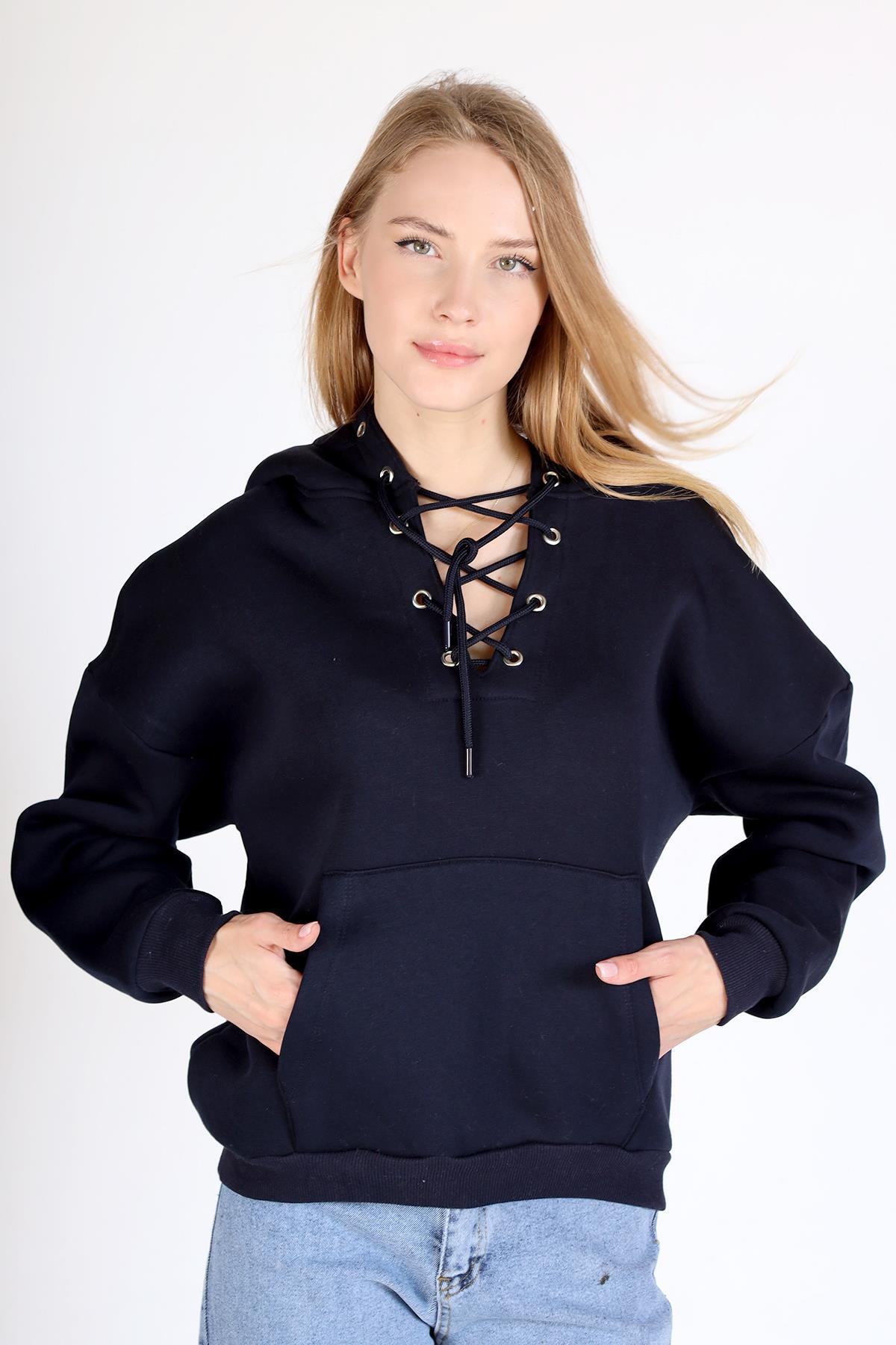9145M Yaka Bağlama Detay Sweat Laci 