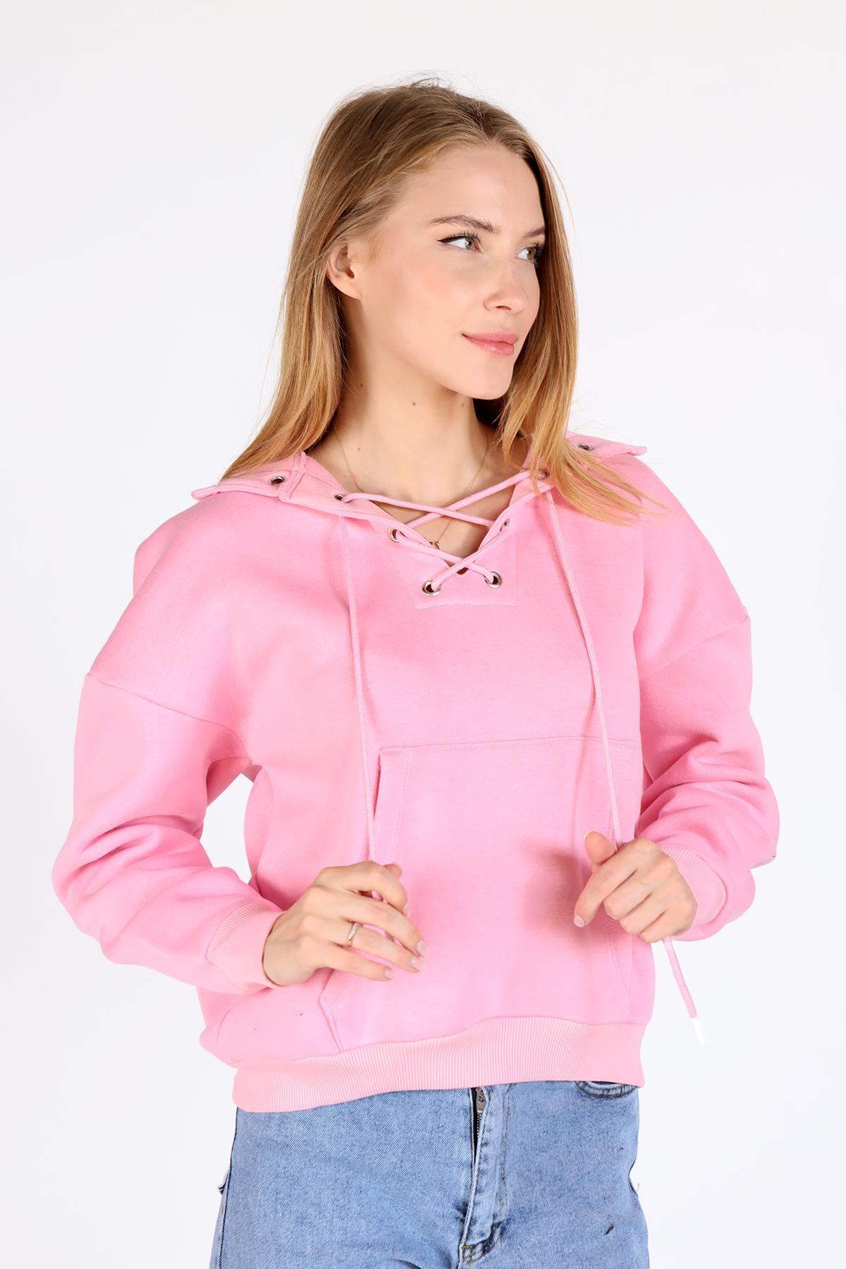 9145M Yaka Bağlama Detay Sweat Pembe - 1
