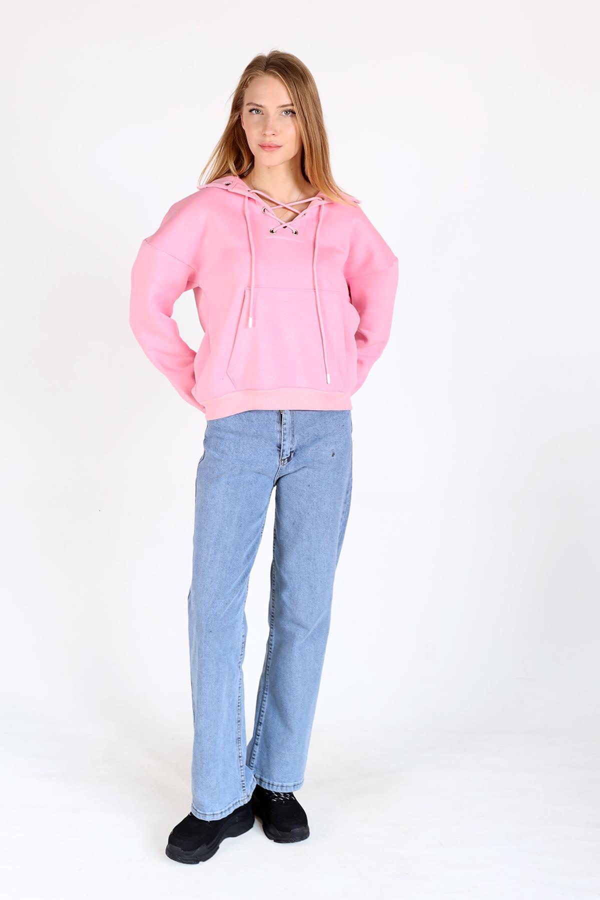 Pembe Yaka Kuşgözü Detay Sweat 9145M - 2