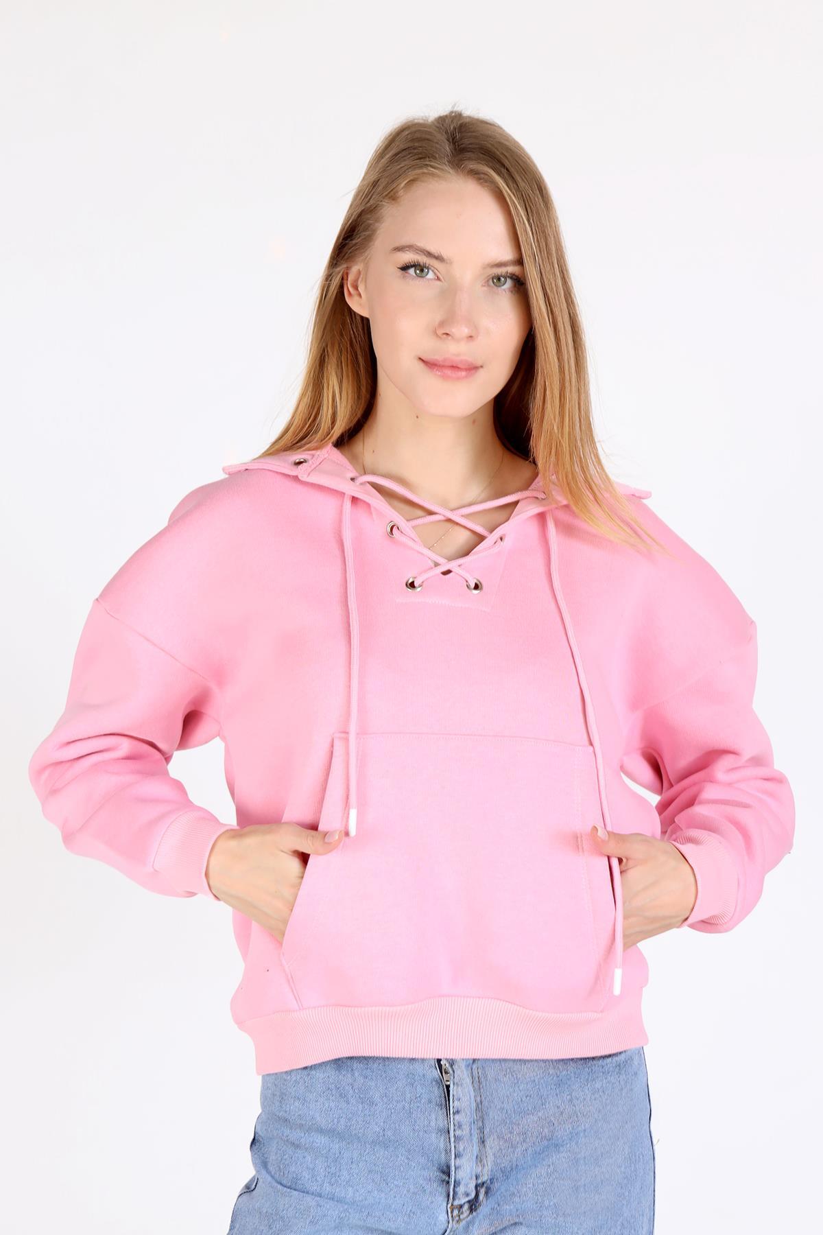 Pembe Yaka Kuşgözü Detay Sweat 9145M - 3