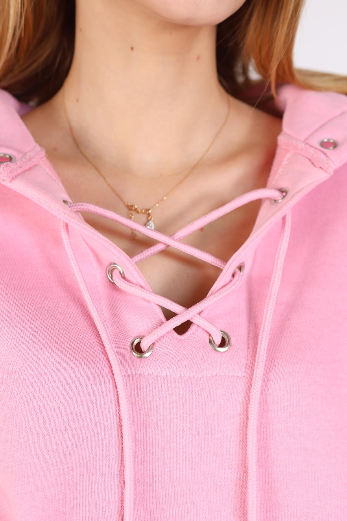 Pembe Yaka Kuşgözü Detay Sweat 9145M - 4