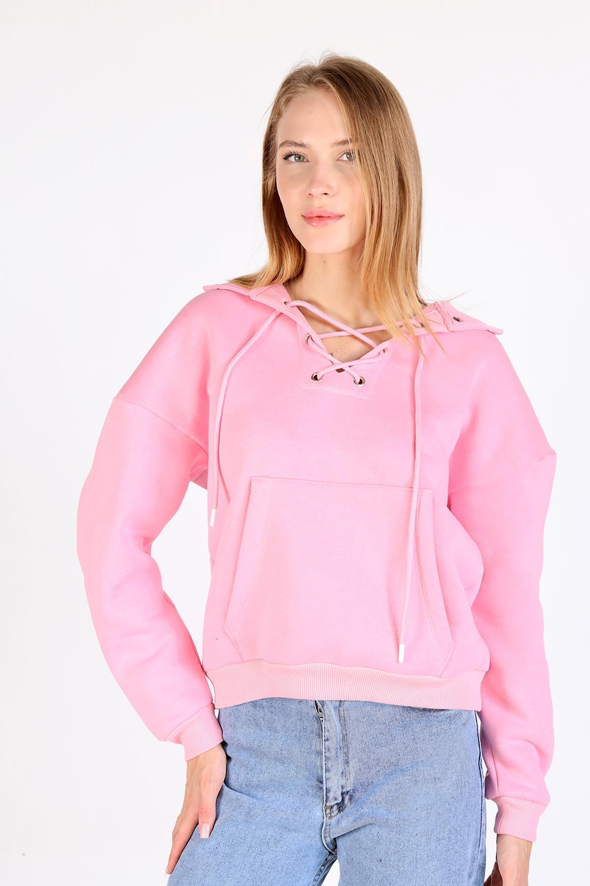 Pembe Yaka Kuşgözü Detay Sweat 9145M - 6
