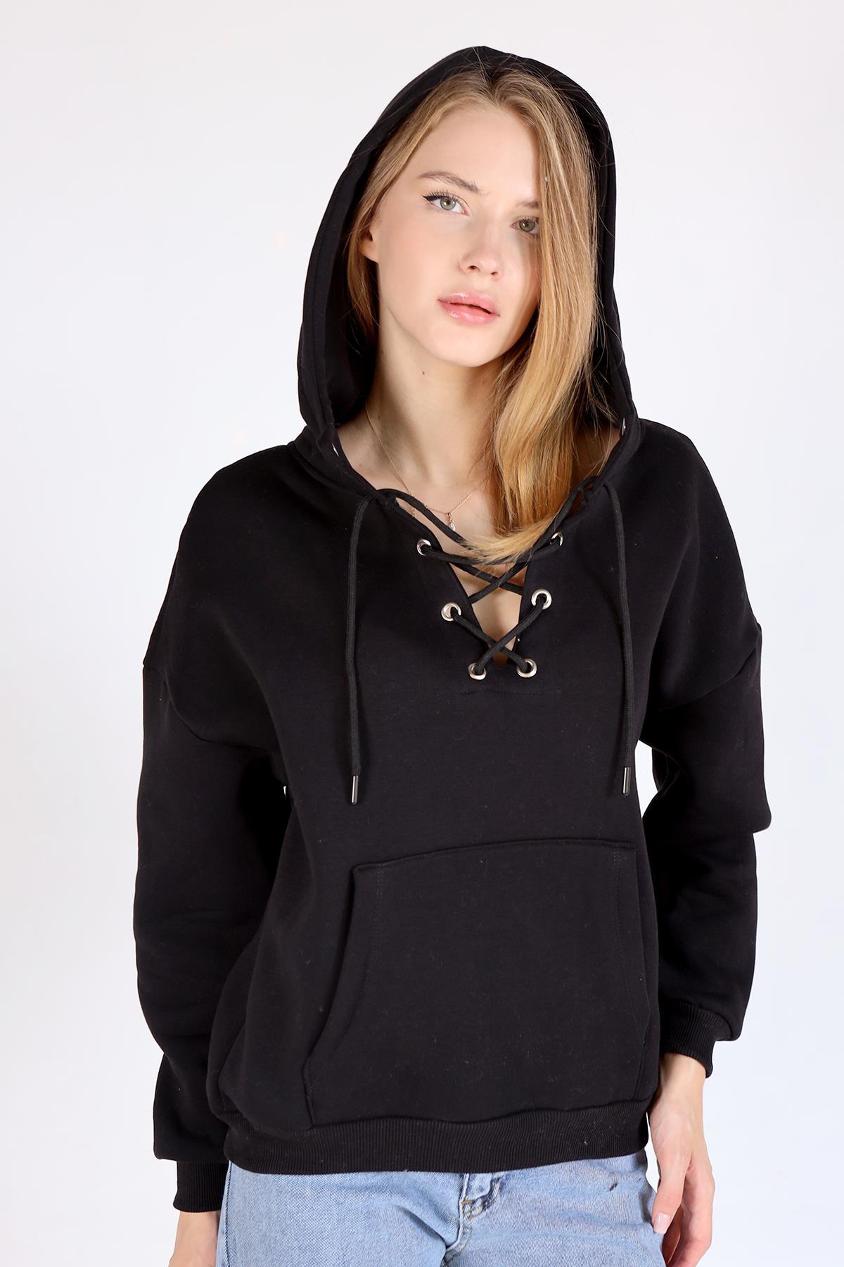 9145M Yaka Bağlama Detay Sweat Siyah - 3