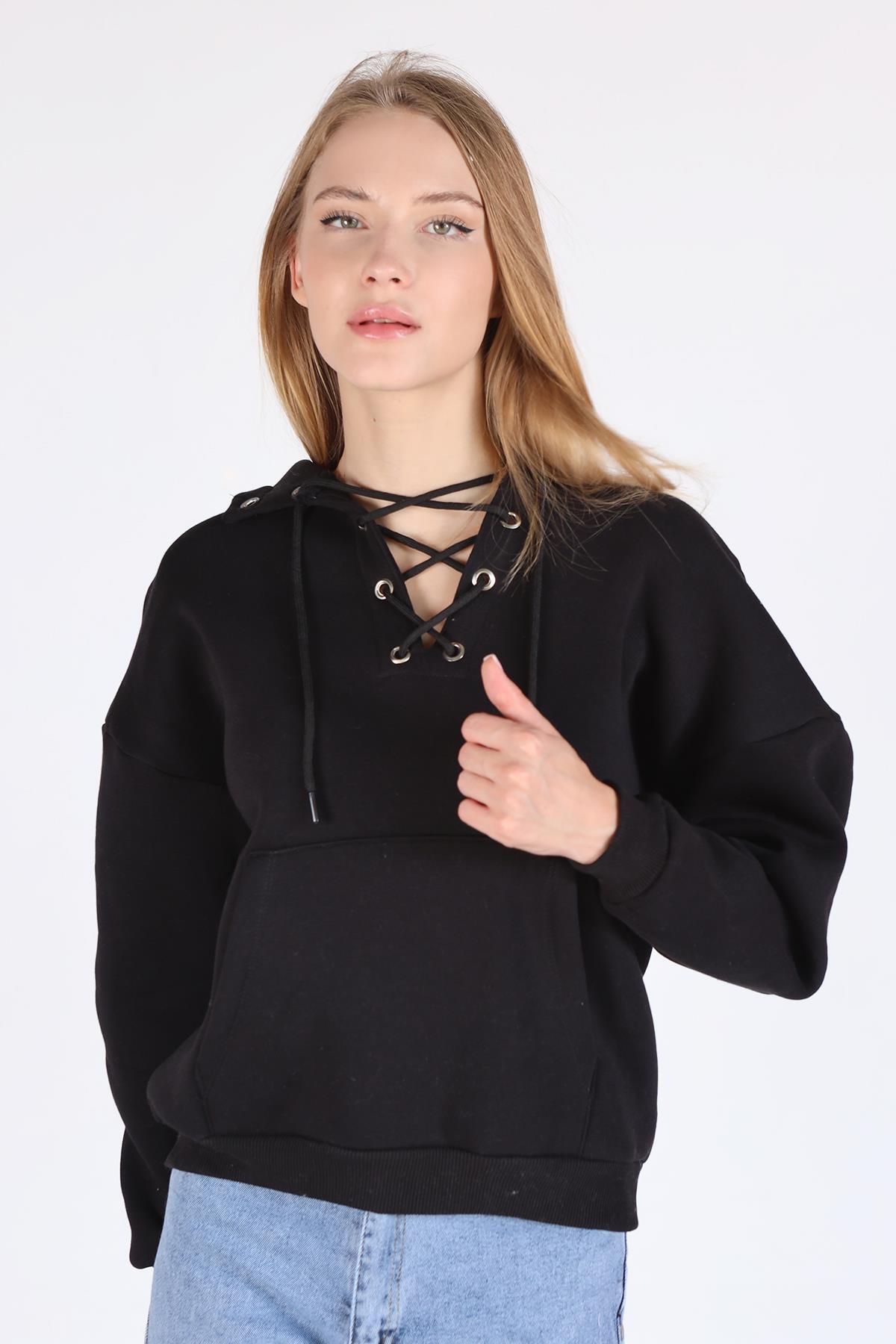 Siyah Yaka Kuşgözü Detay Sweat 9145M - 1