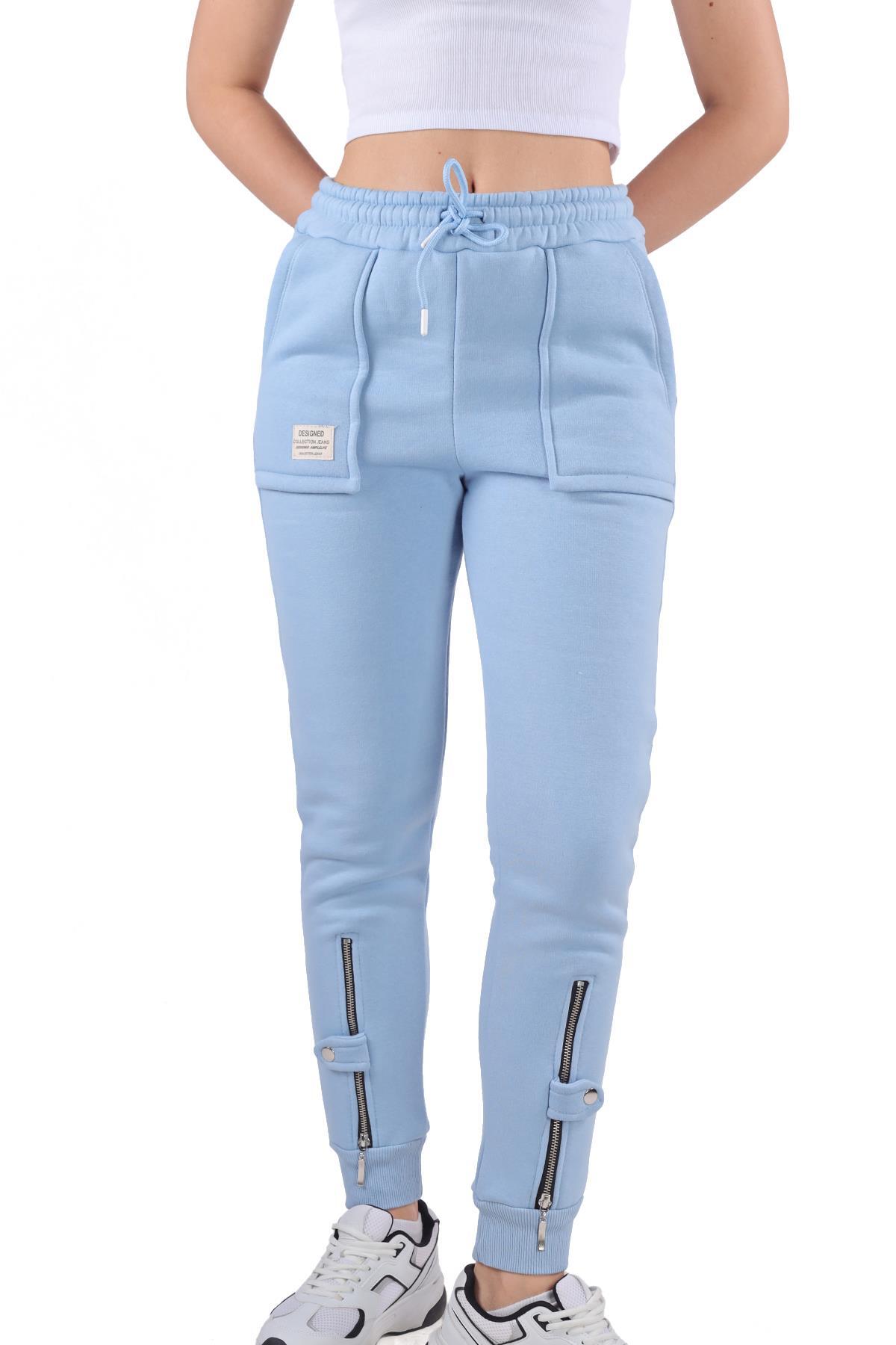 9146M Paça Fermuar Detay Slim Fit Eşofman Bebe Mavi 