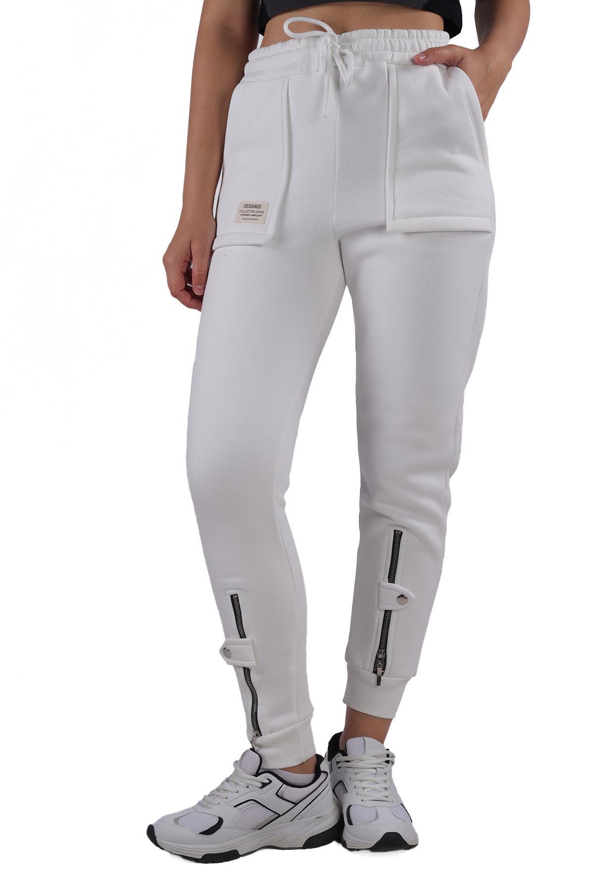 Ekru Paça Fermuar Detay Eşofman 9146M - 2