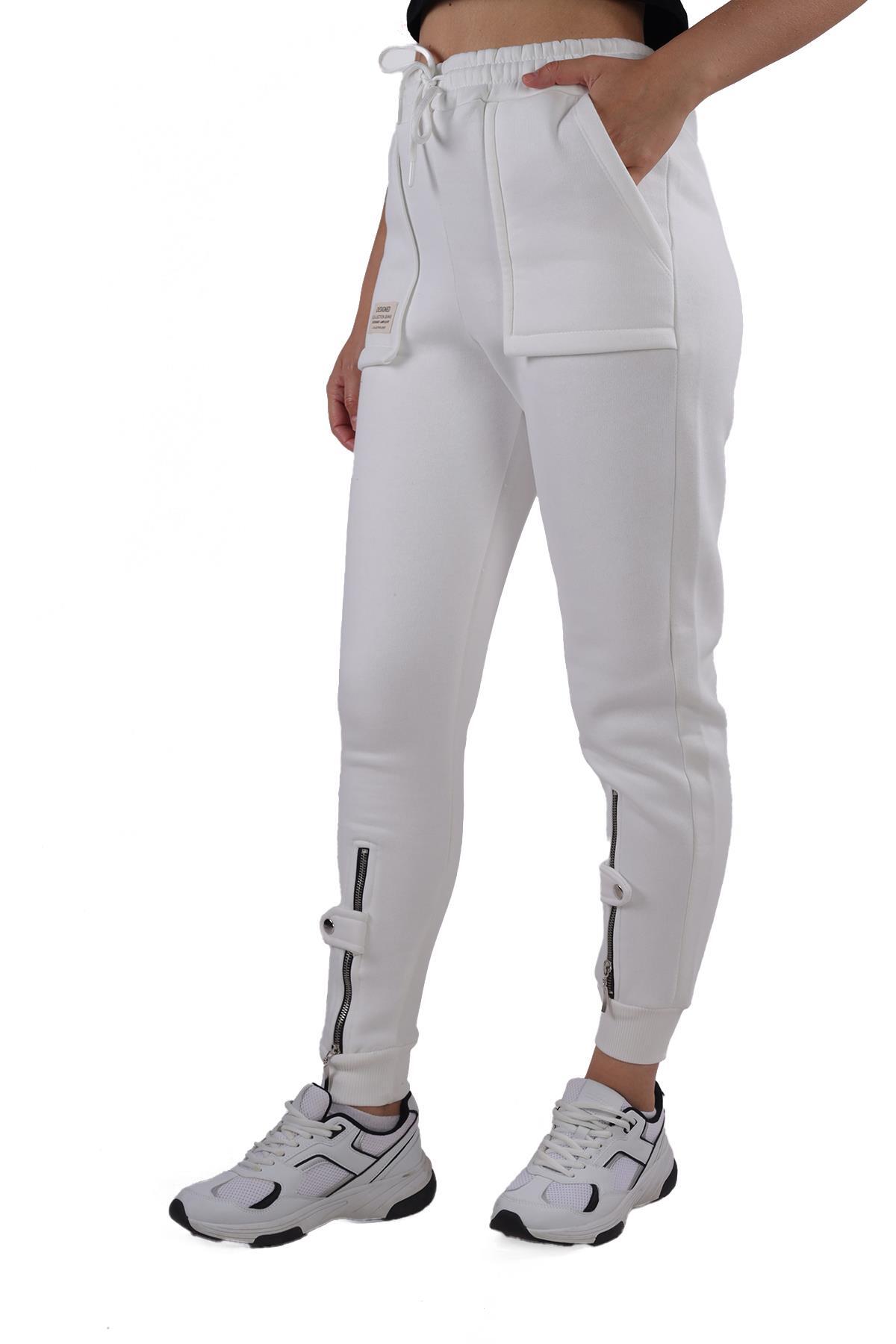 Ekru Paça Fermuar Detay Eşofman 9146M - 6