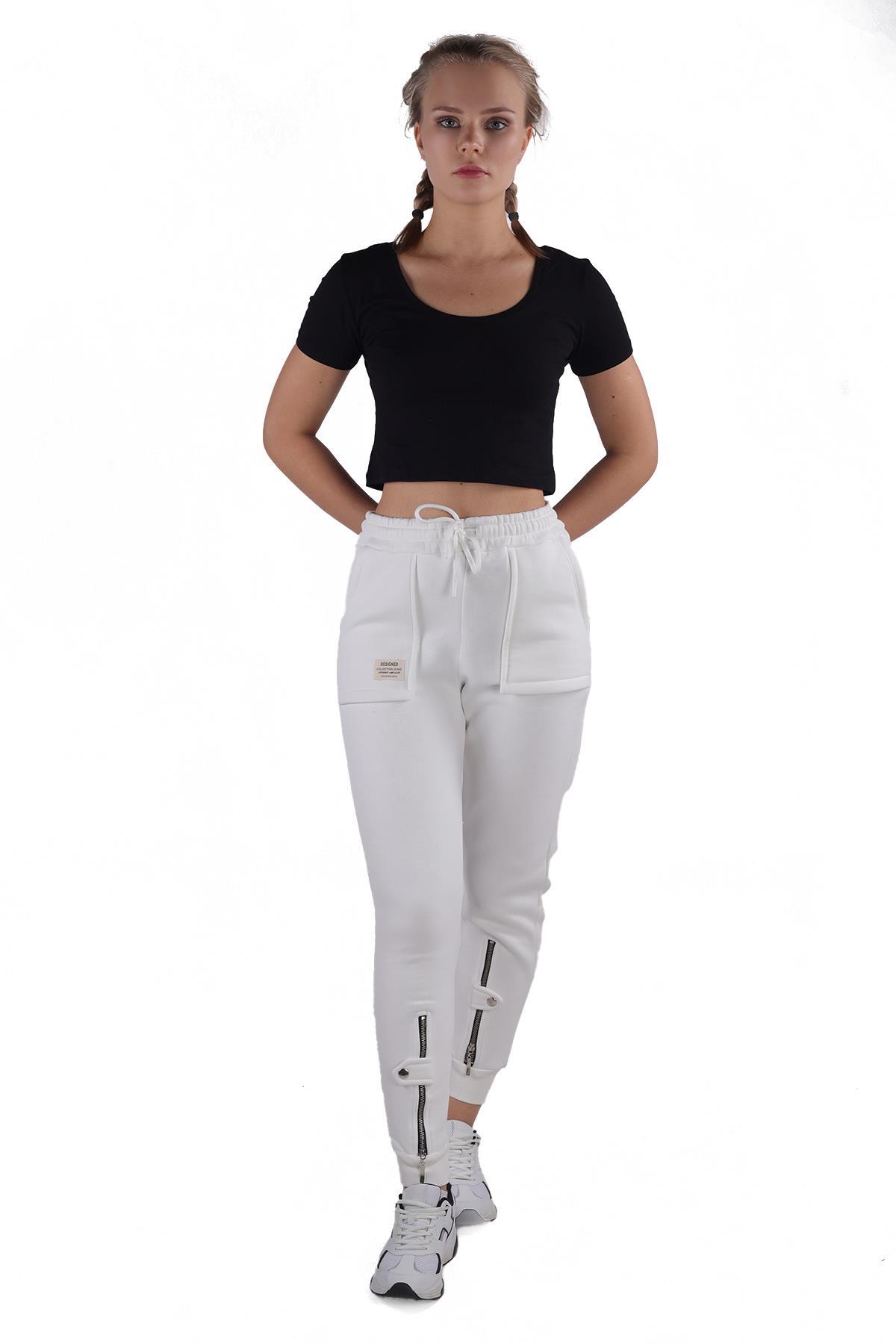 Ekru Paça Fermuar Detay Eşofman 9146M - 7