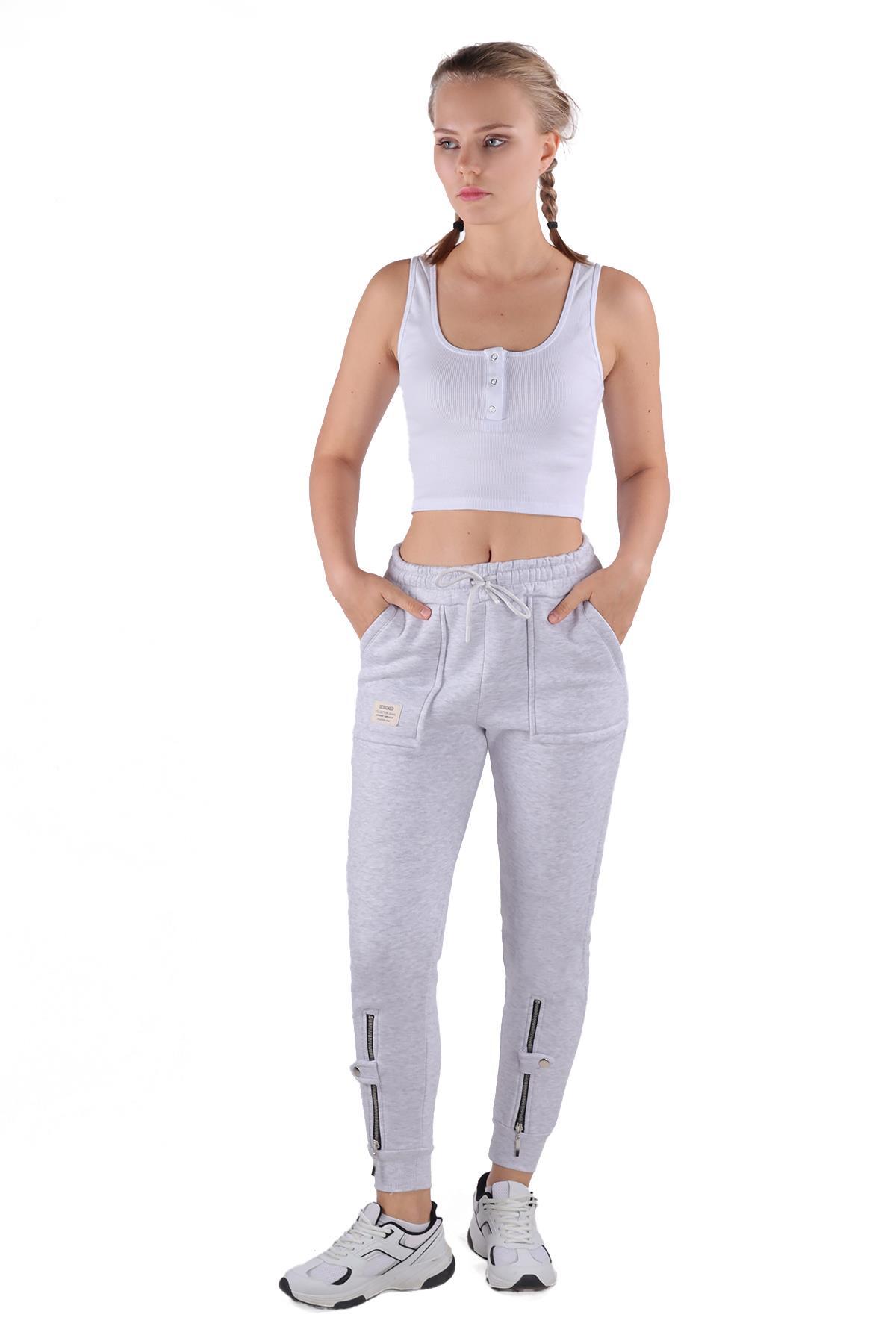 9146M Paça Fermuar Detay Slim Fit Eşofman Karmelanj 