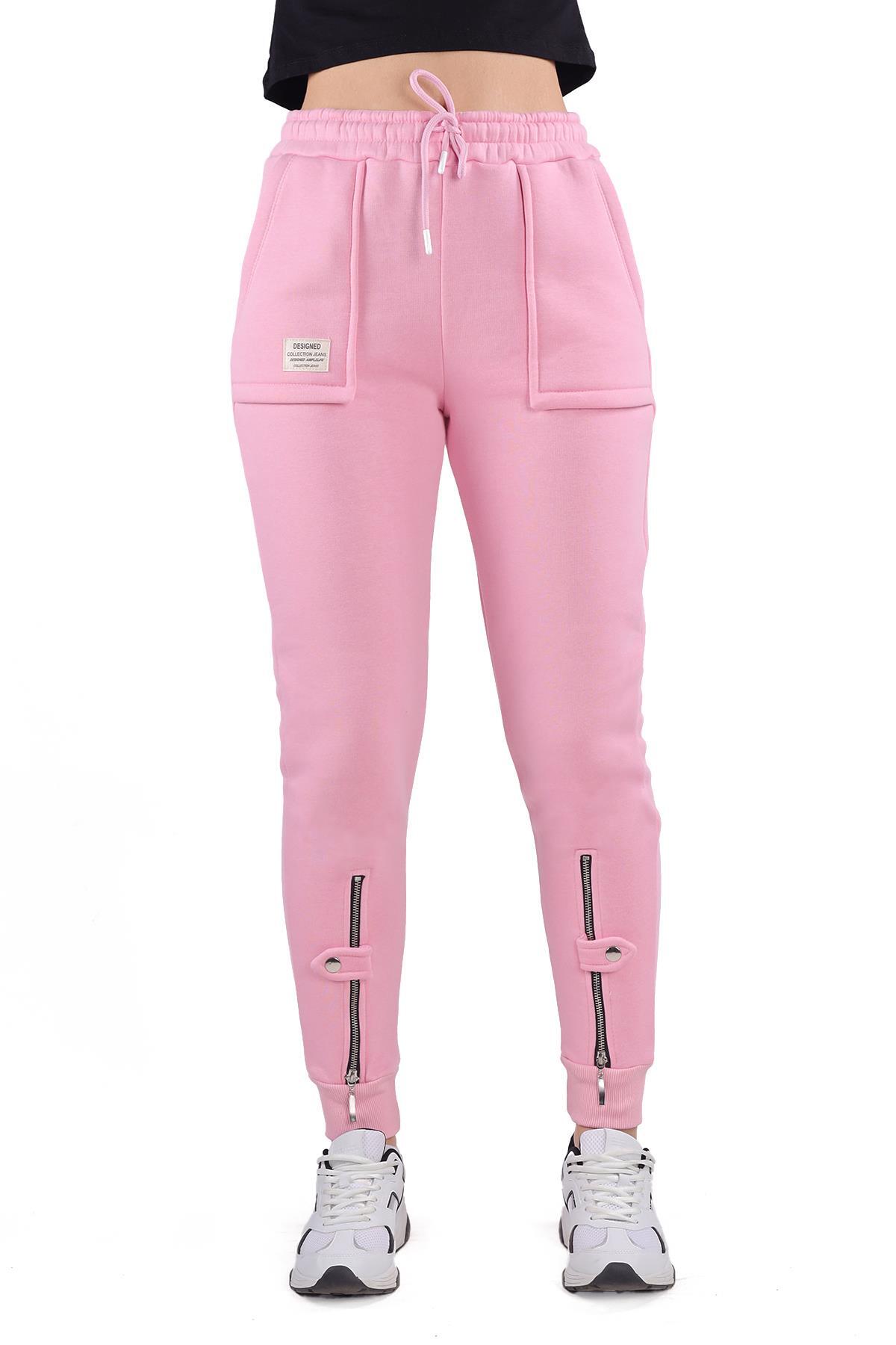 Pembe Paça Fermuar Detay Eşofman 9146M - 2