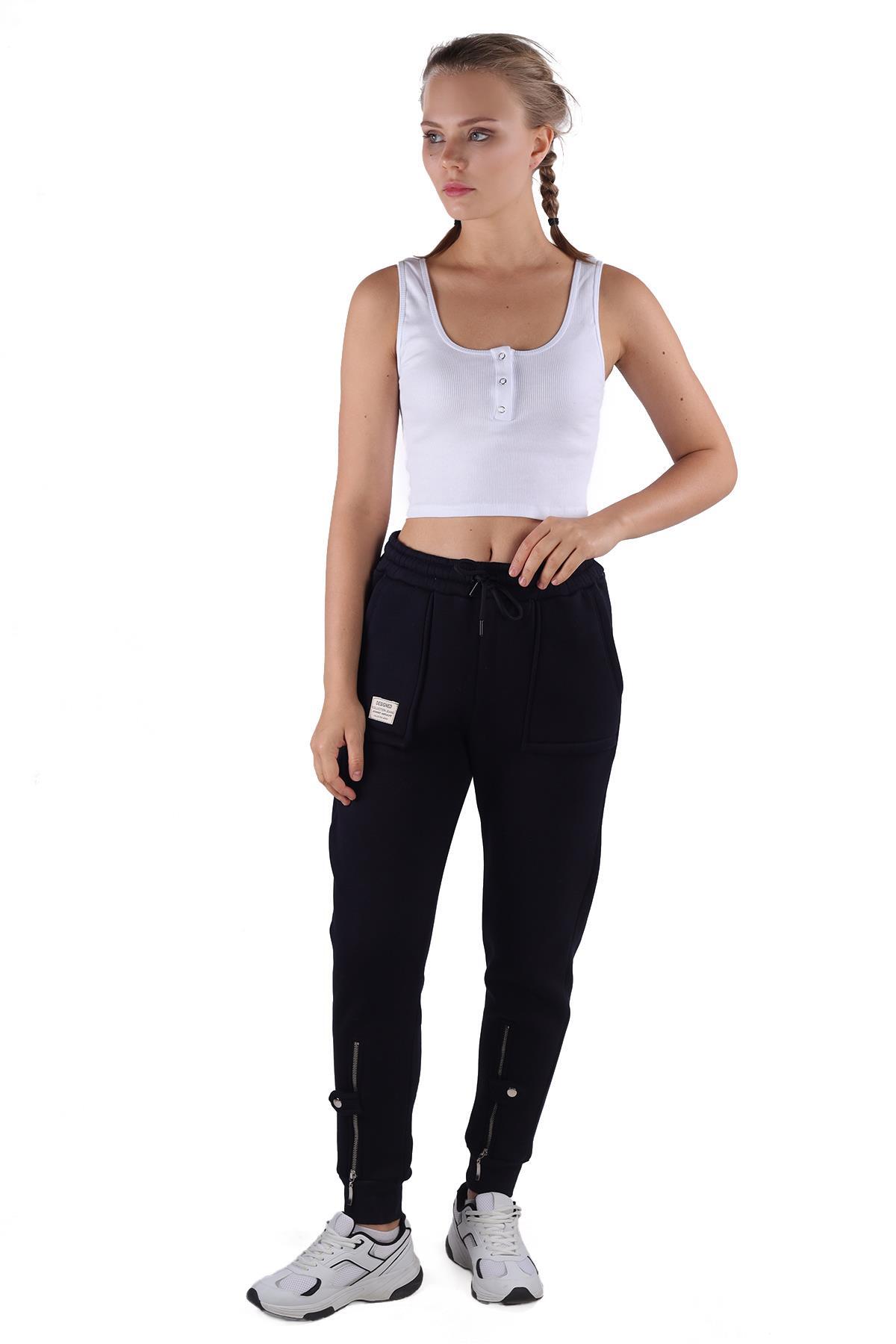 Siyah Paça Fermuar Detay Eşofman 9146M - 6