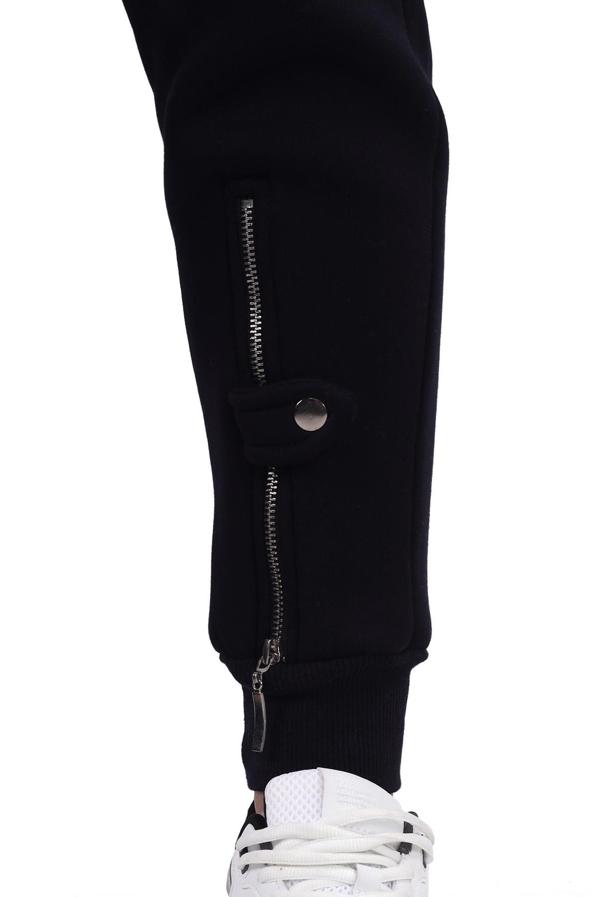 Siyah Paça Fermuar Detay Eşofman 9146M - 8