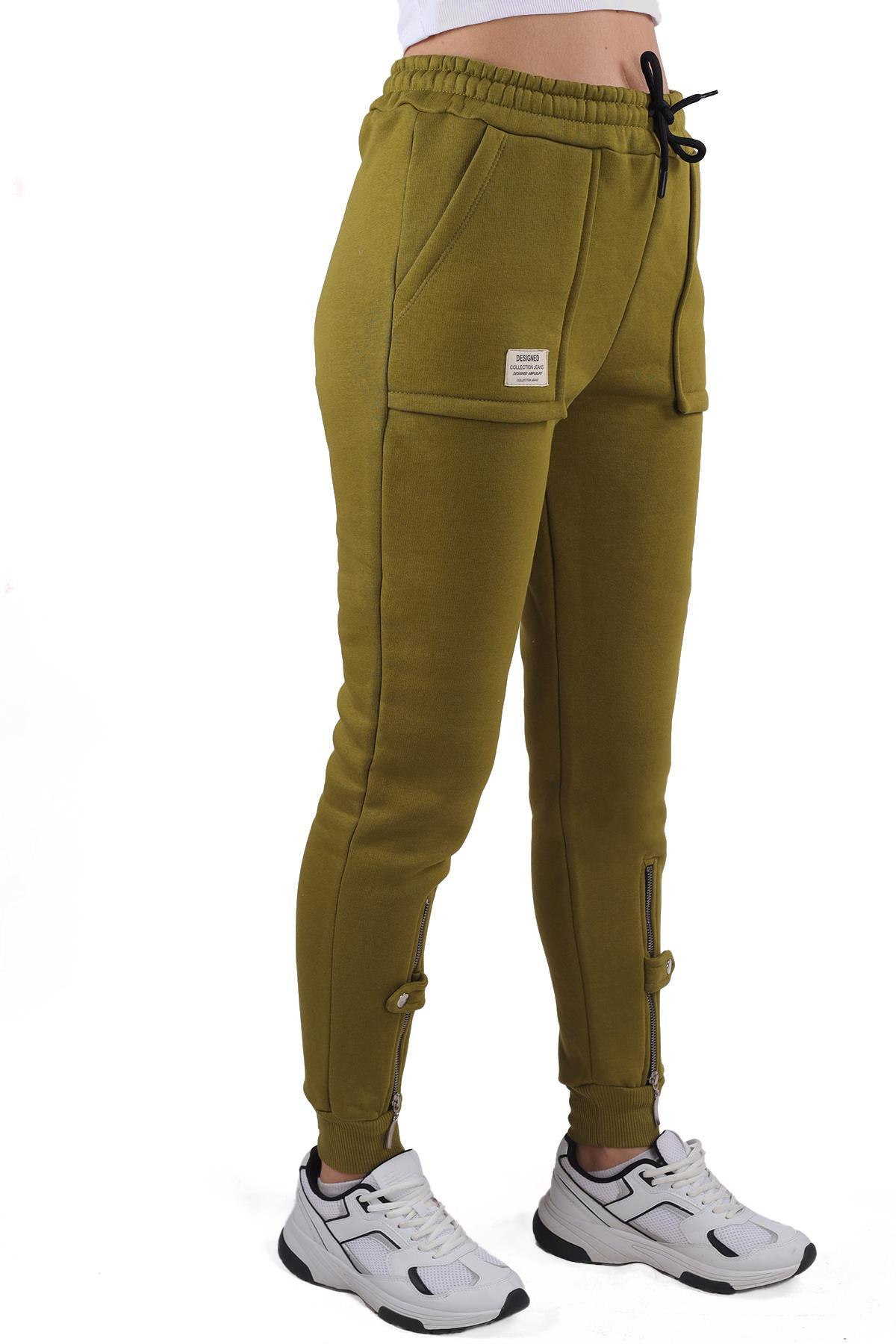 9146M Paça Fermuar Detay Slim Fit Eşofman Yağ Yeşili - 3