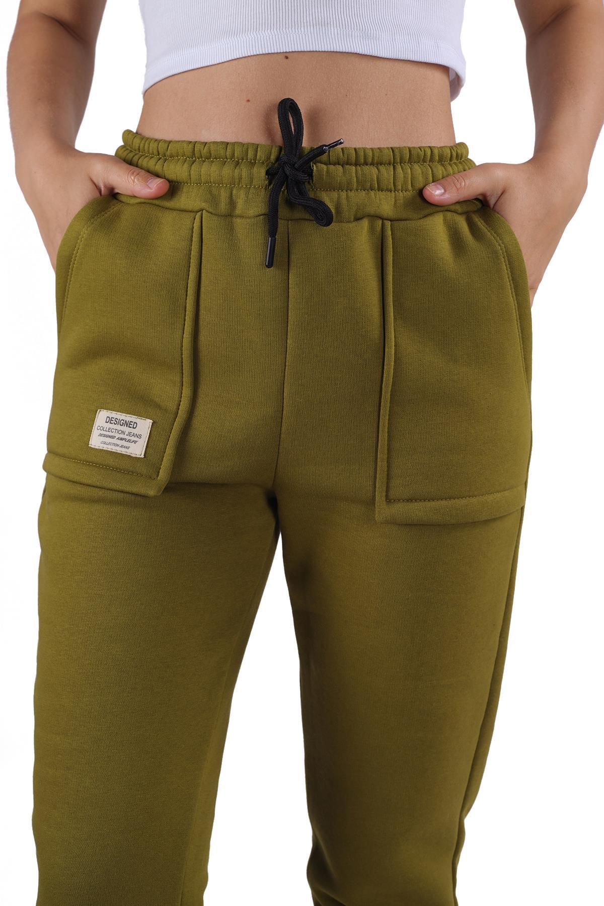 Yağ Yeşili Paça Fermuar Detay Eşofman 9146M - 4