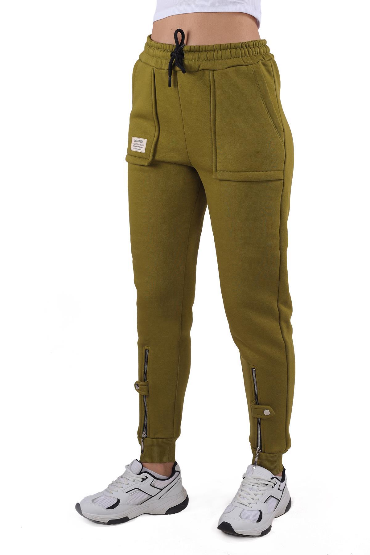 Yağ Yeşili Paça Fermuar Detay Eşofman 9146M - 6