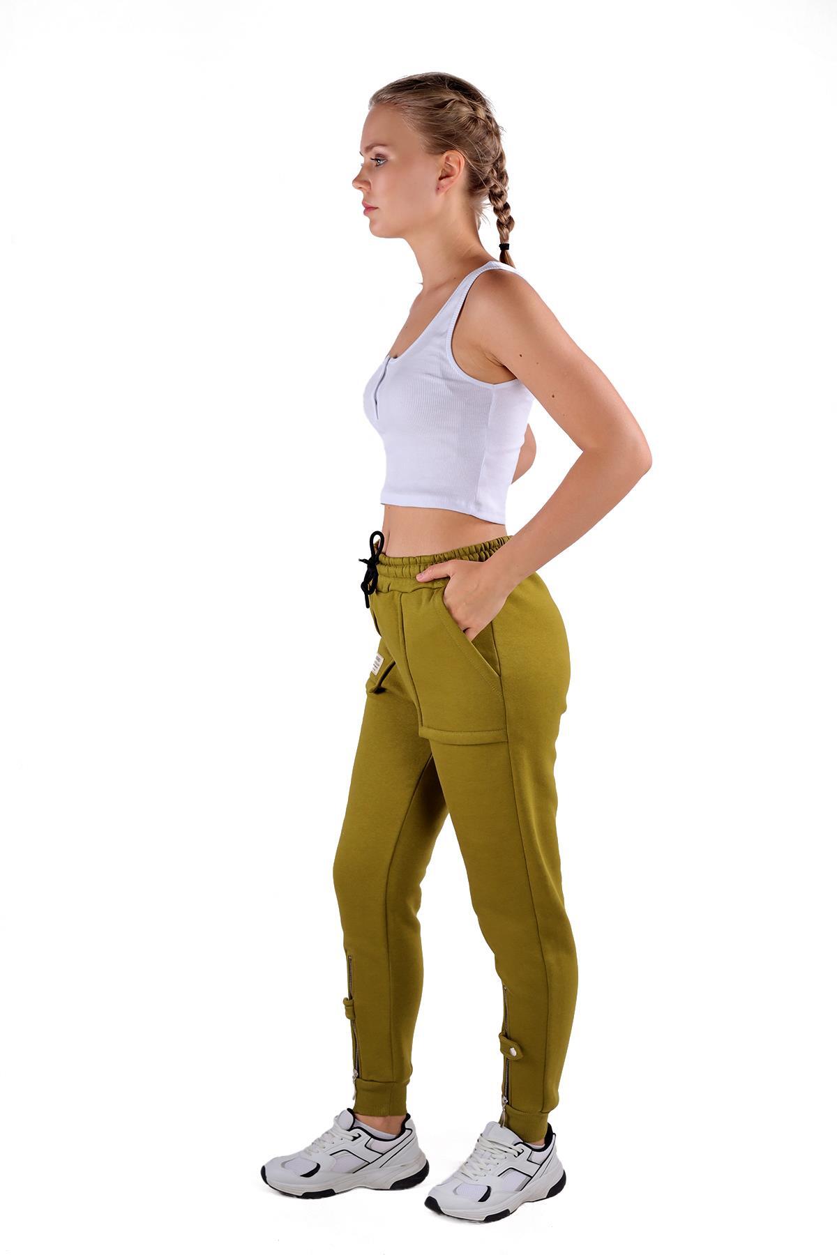 Yağ Yeşili Paça Fermuar Detay Eşofman 9146M - 7