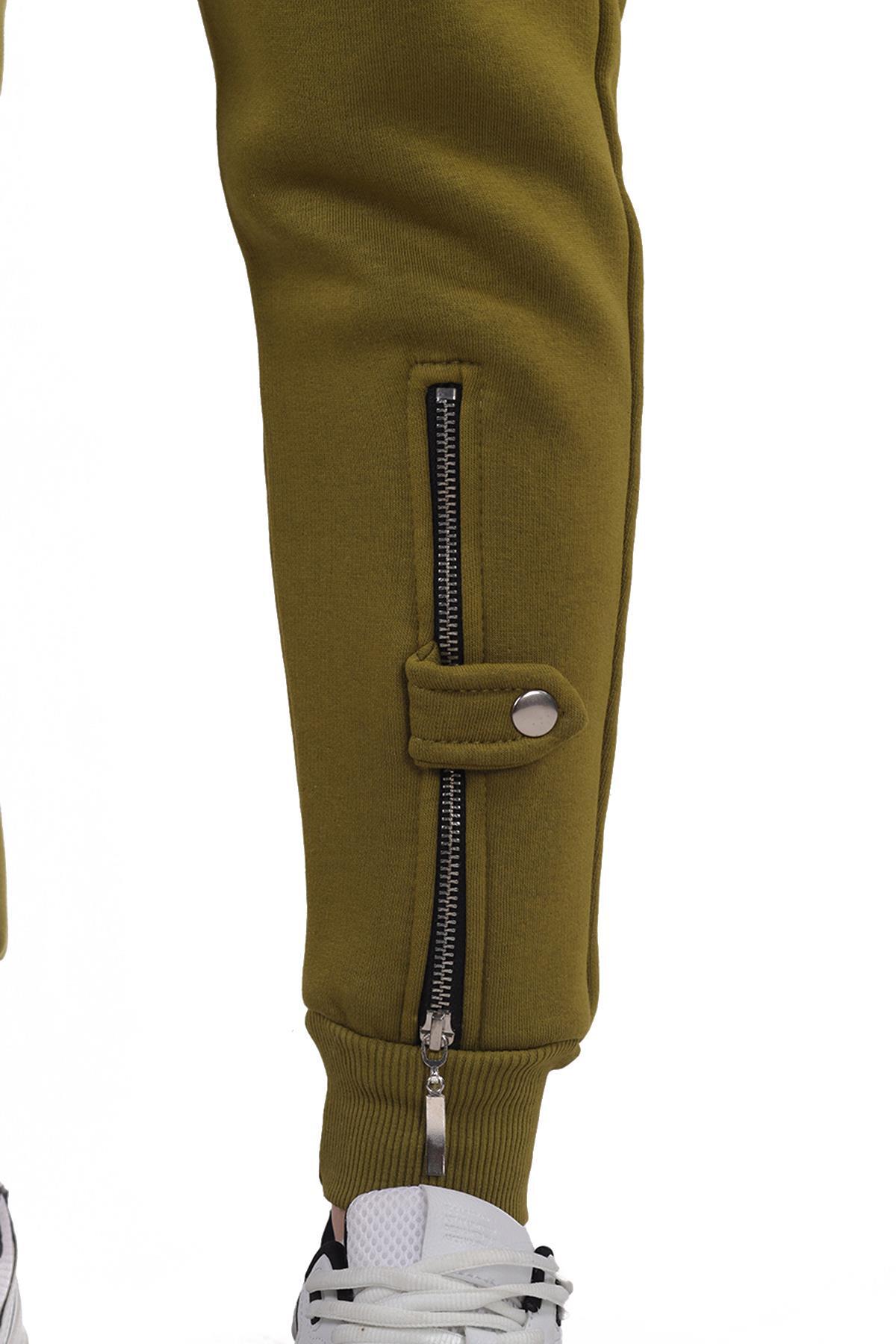 Yağ Yeşili Paça Fermuar Detay Eşofman 9146M - 8