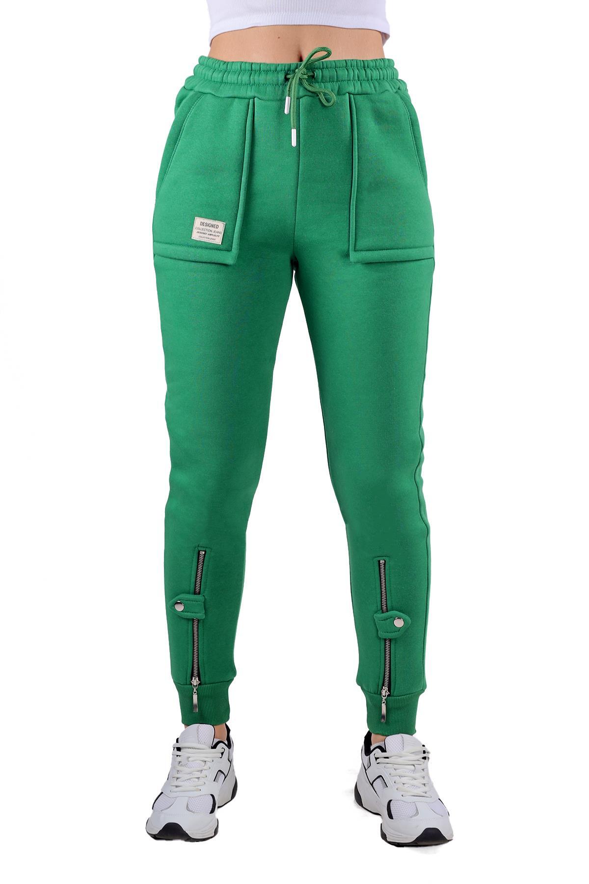 Yeşil Paça Fermuar Detay Eşofman 9146M - 2