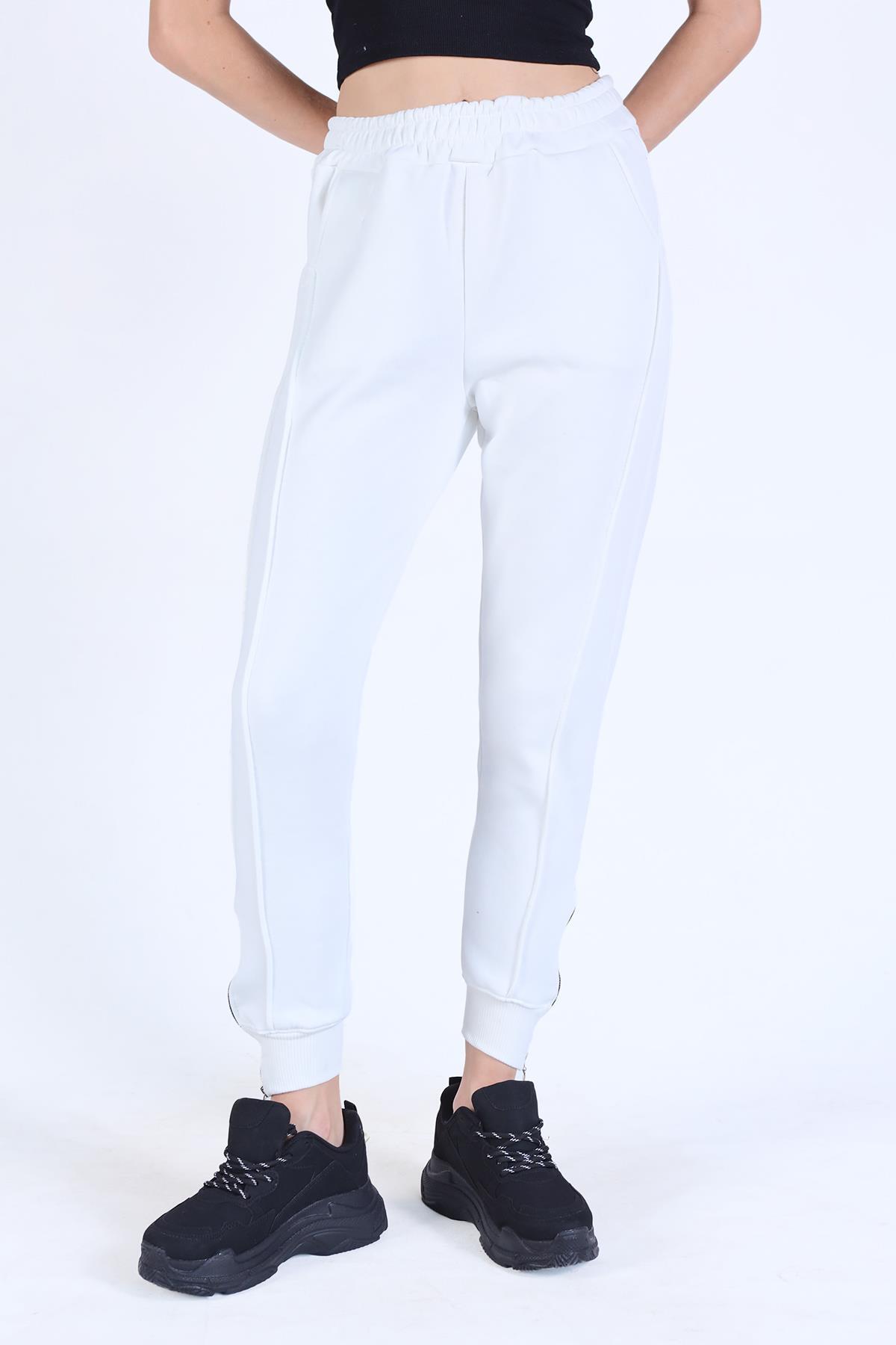 Ekru Ön Çima Detay Paça Fermuarlı Eşofman 9147M - 2