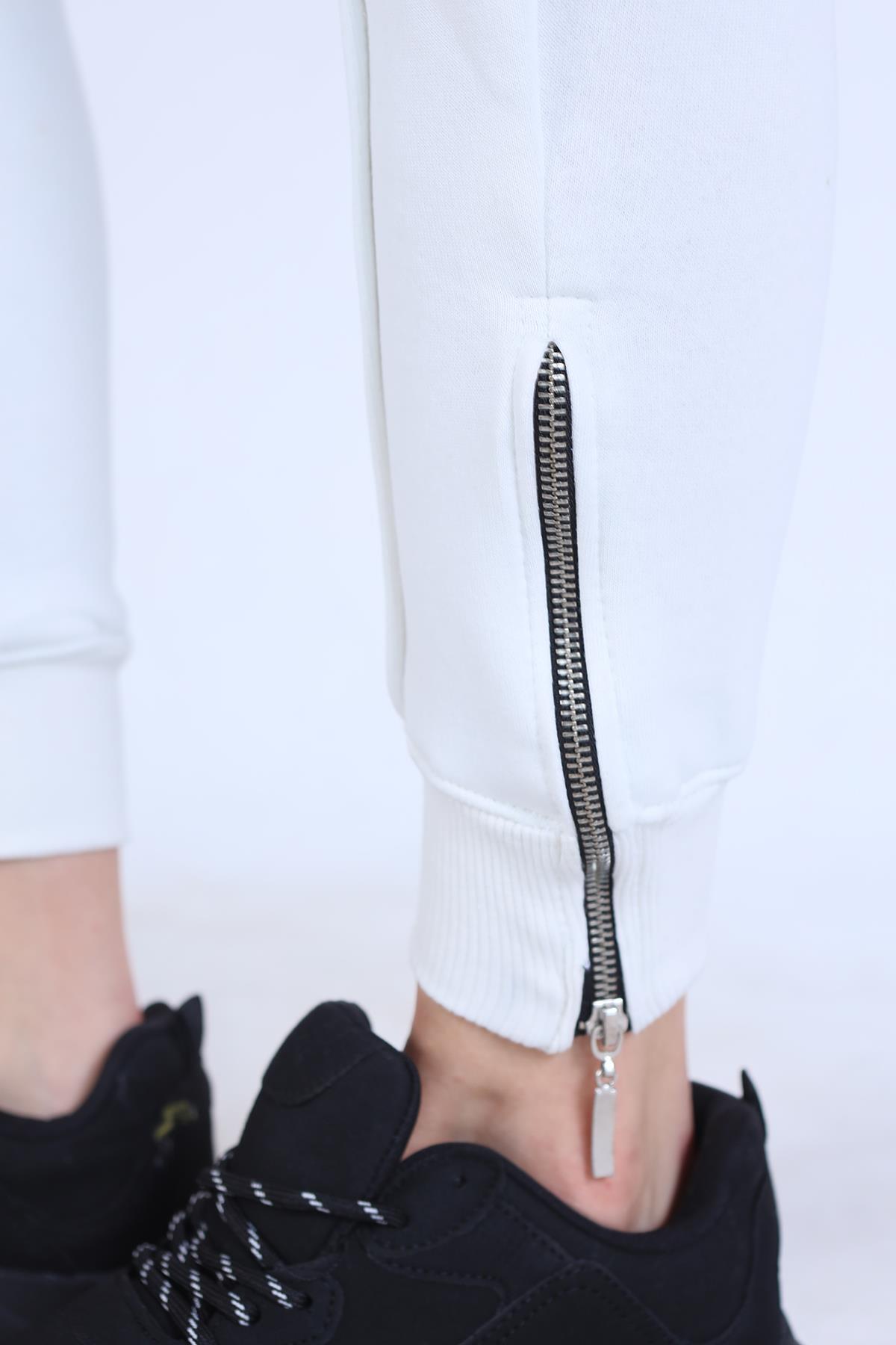 Ekru Ön Çima Detay Paça Fermuarlı Eşofman 9147M - 6