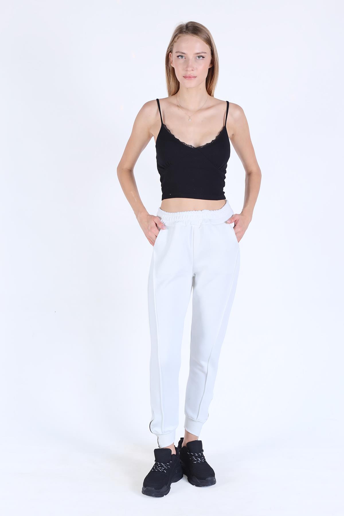 Ekru Ön Çima Detay Paça Fermuarlı Eşofman 9147M - 7