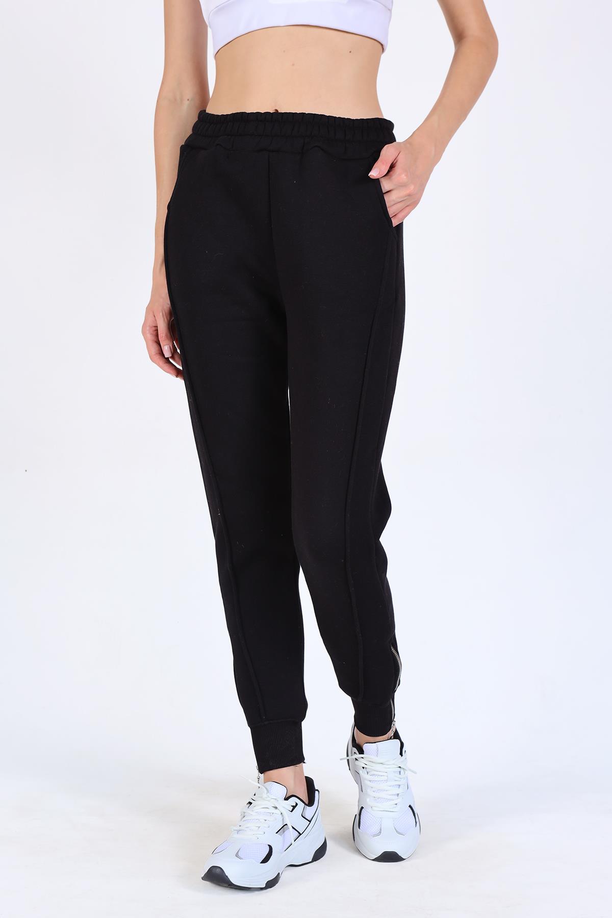 Siyah Ön Çima Detay Paça Fermuarlı Eşofman 9147M - 2