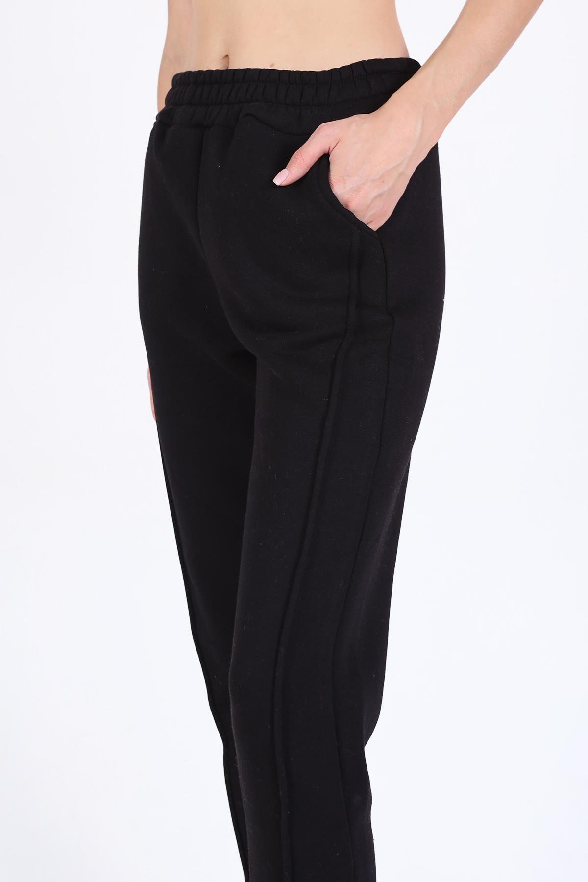 Siyah Ön Çima Detay Paça Fermuarlı Eşofman 9147M - 4