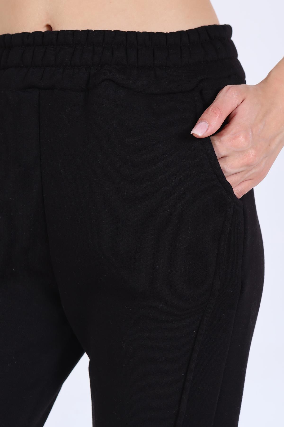 Siyah Ön Çima Detay Paça Fermuarlı Eşofman 9147M - 6