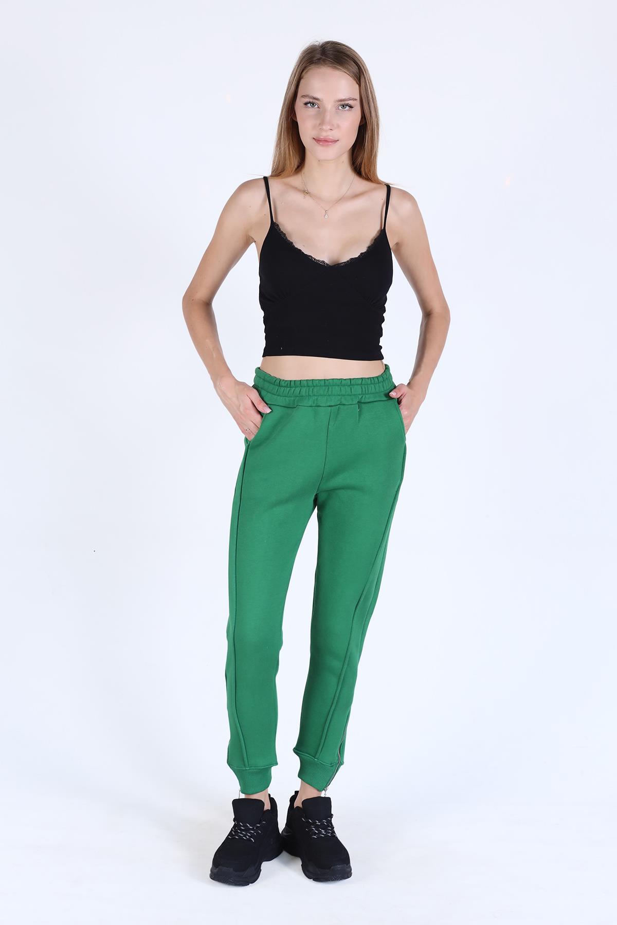 Yeşil Ön Çima Detay Paça Fermuarlı Eşofman 9147M 