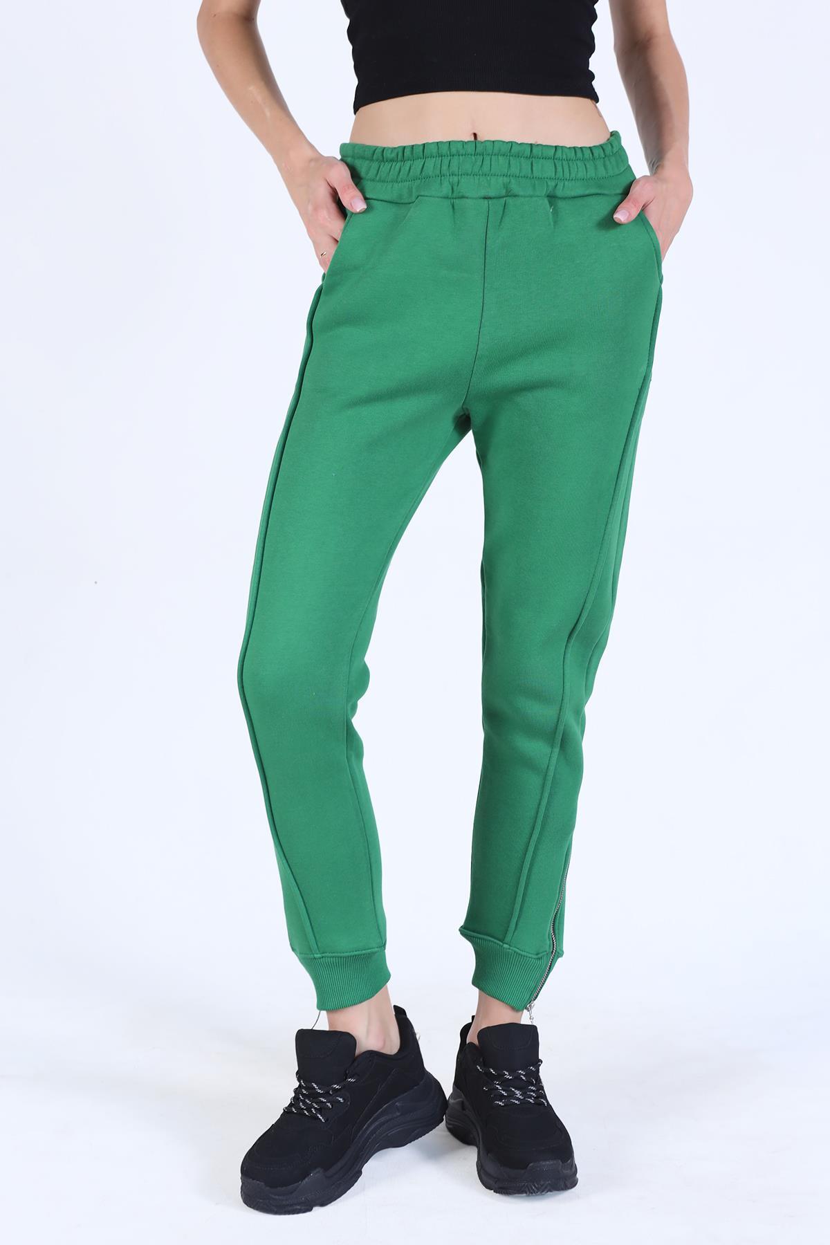 Yeşil Ön Çima Detay Paça Fermuarlı Eşofman 9147M - 2