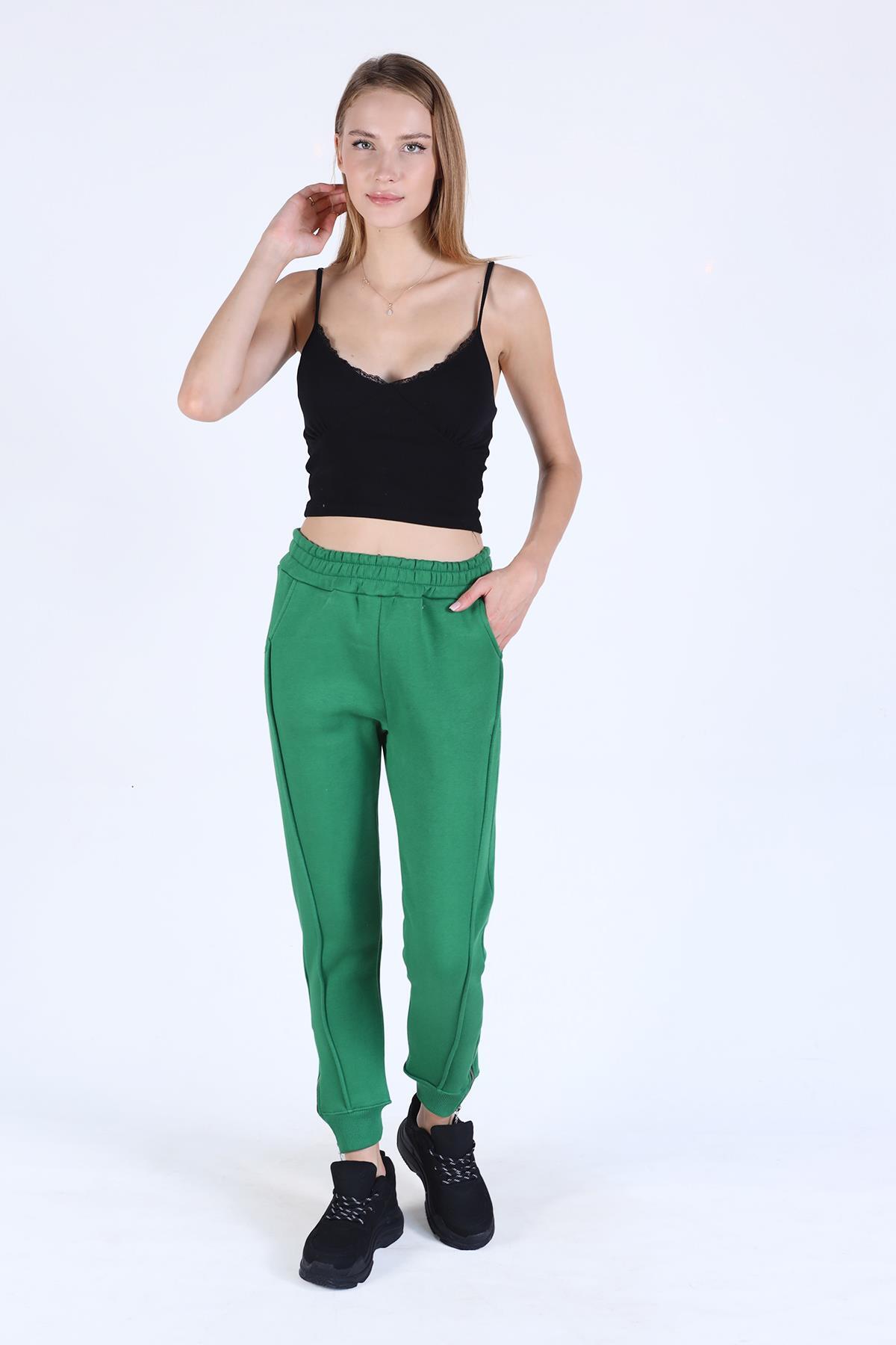 Yeşil Ön Çima Detay Paça Fermuarlı Eşofman 9147M - 3