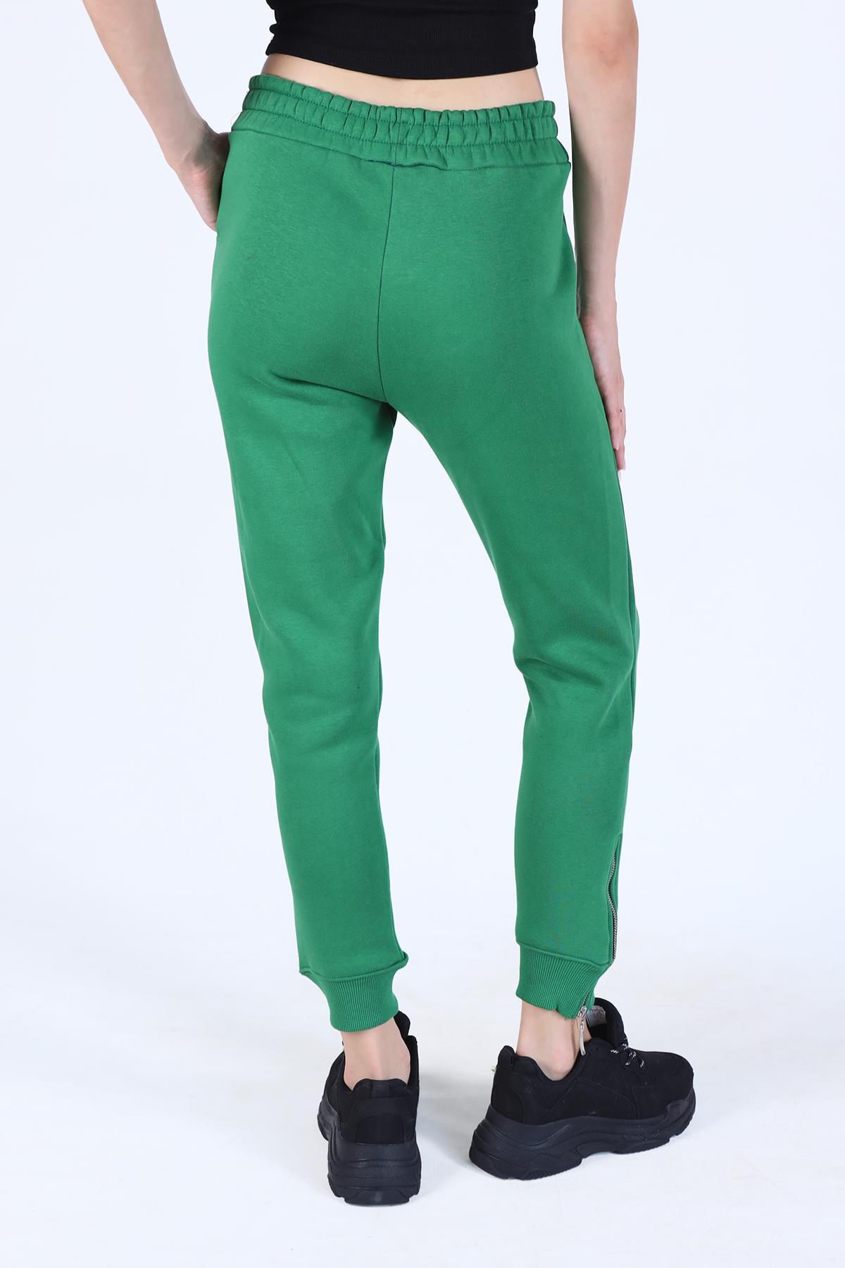 Yeşil Ön Çima Detay Paça Fermuarlı Eşofman 9147M - 5