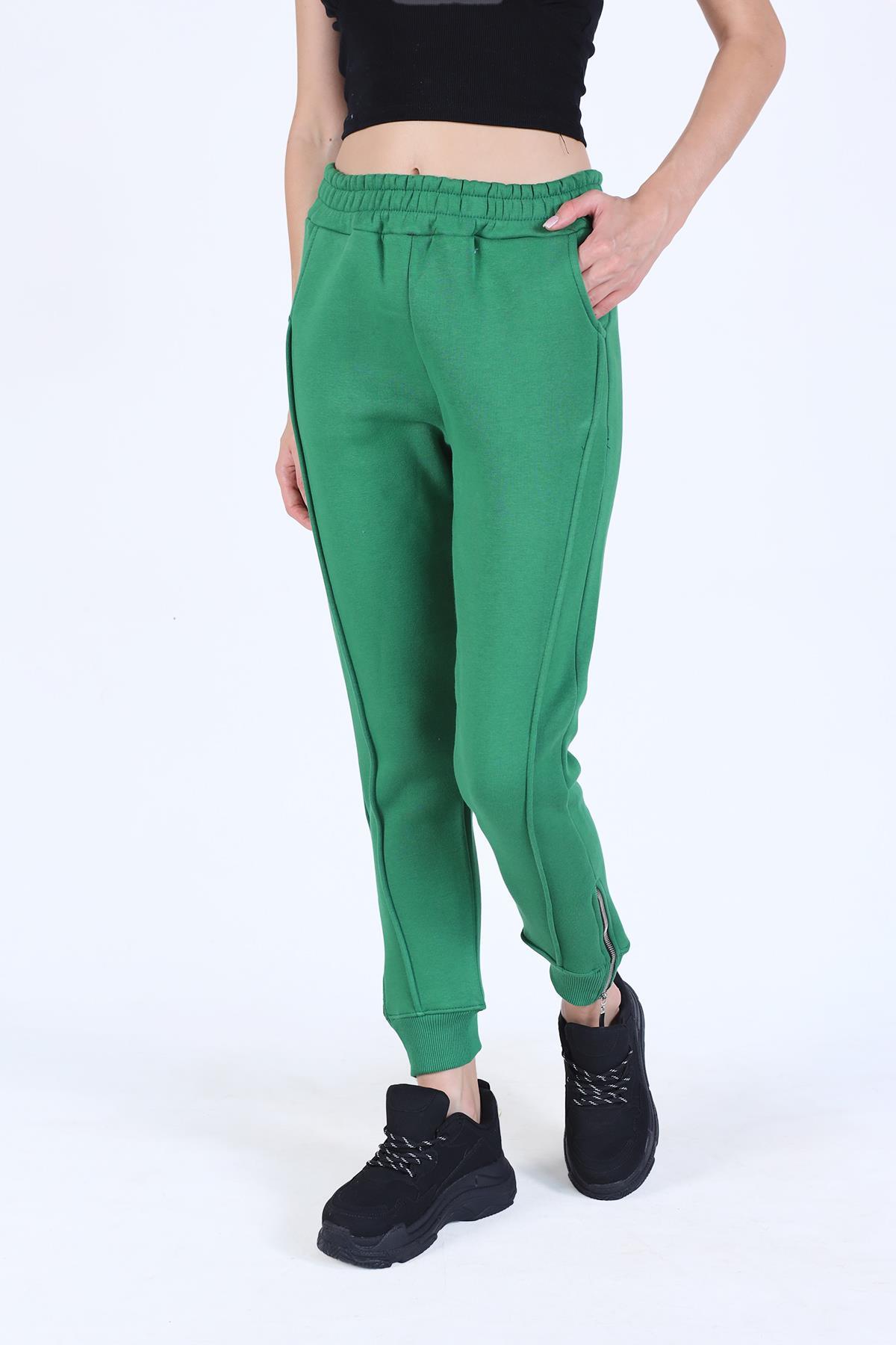 Yeşil Ön Çima Detay Paça Fermuarlı Eşofman 9147M - 7