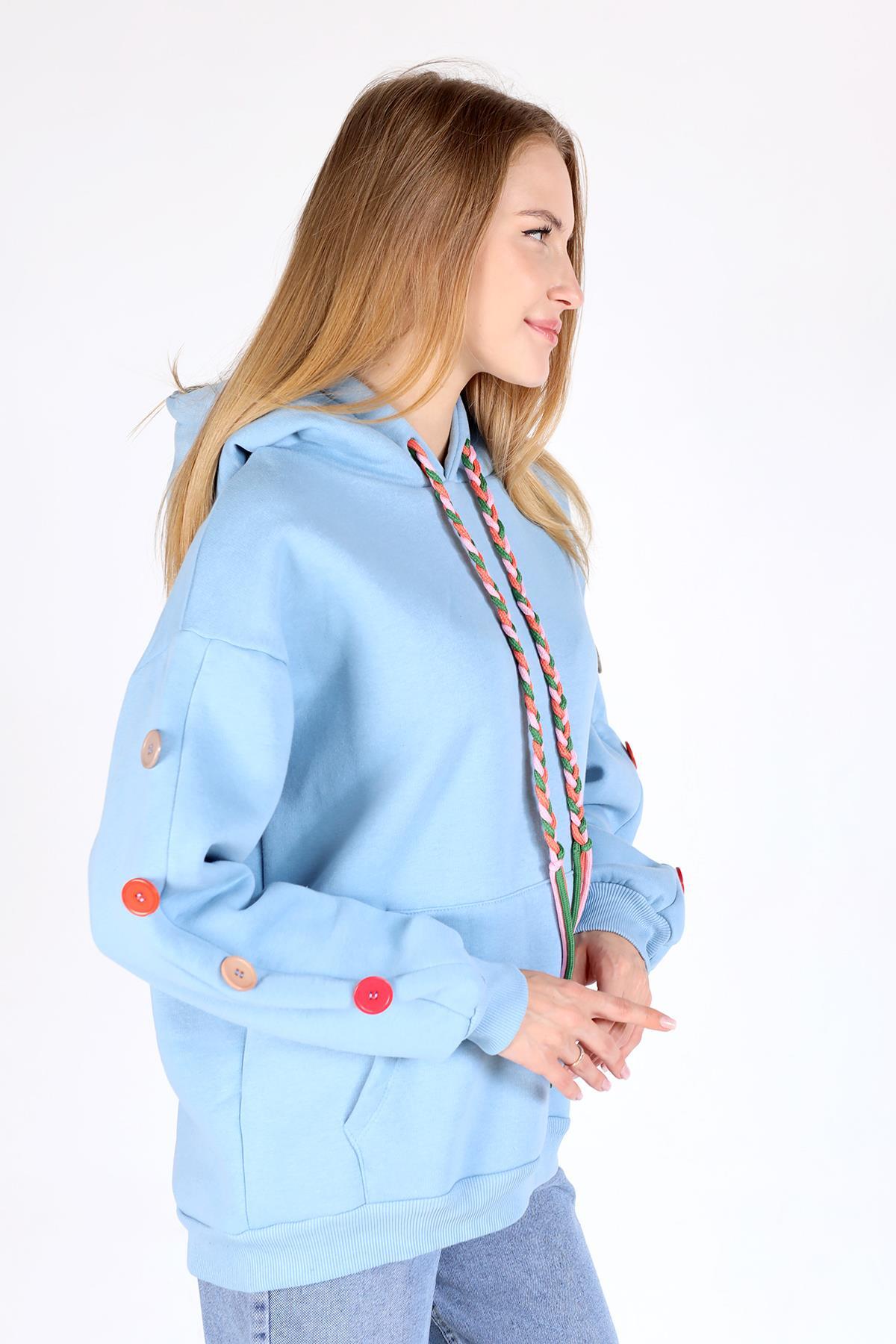 Bebe Mavi Kol Düğme Detay Kapşonlü Sweat 9148M - 3